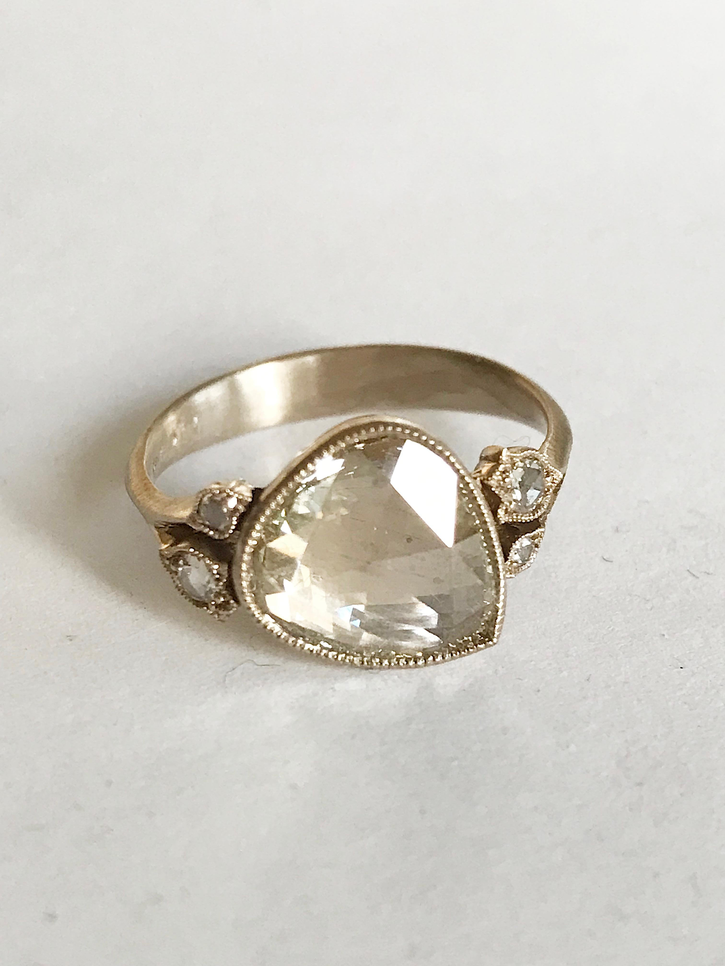 Dalben 1.84 Carat Pear Shape Rose Cut Diamond Gold Ring 2