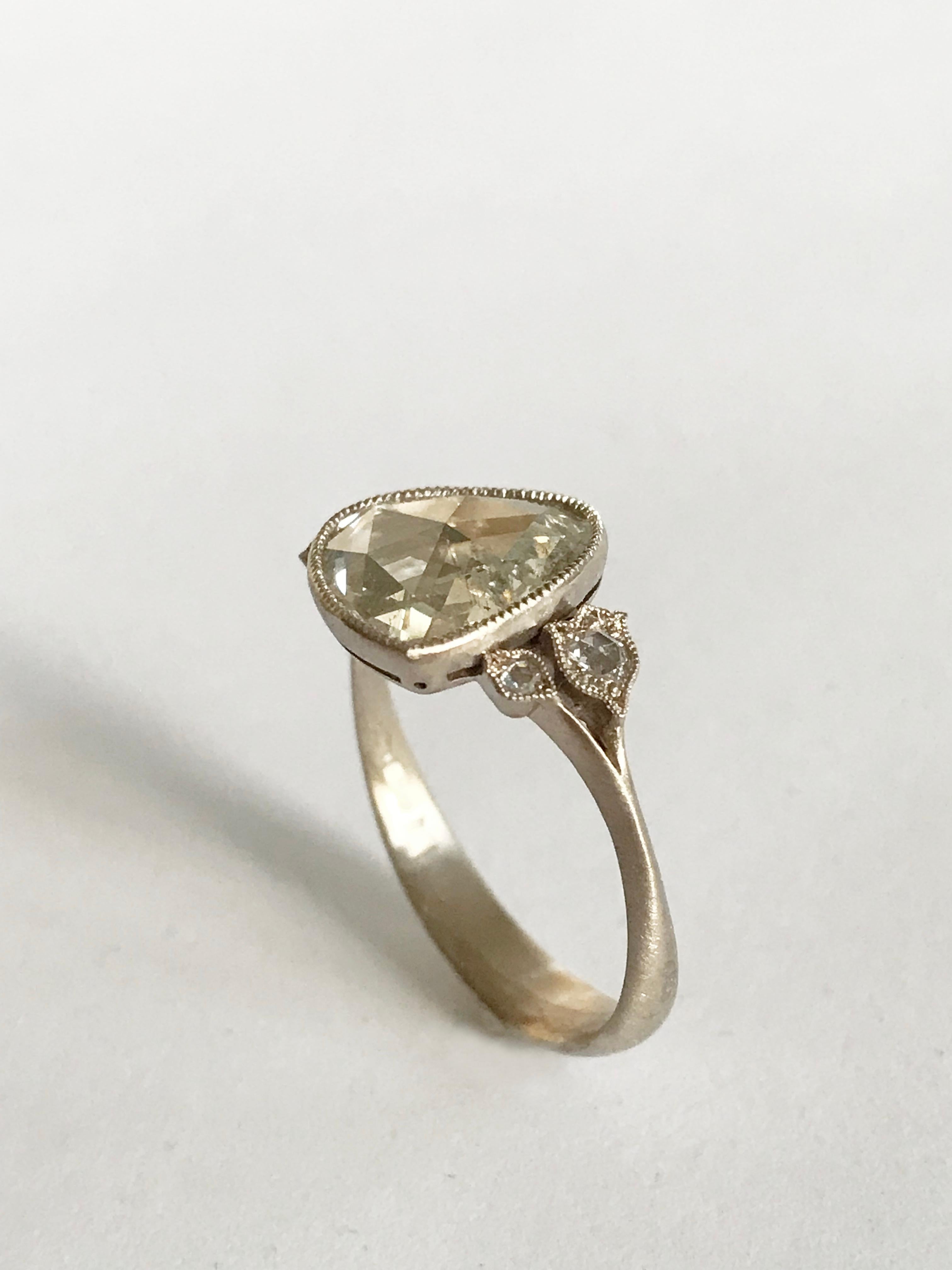 Dalben 1.84 Carat Pear Shape Rose Cut Diamond Gold Ring 8