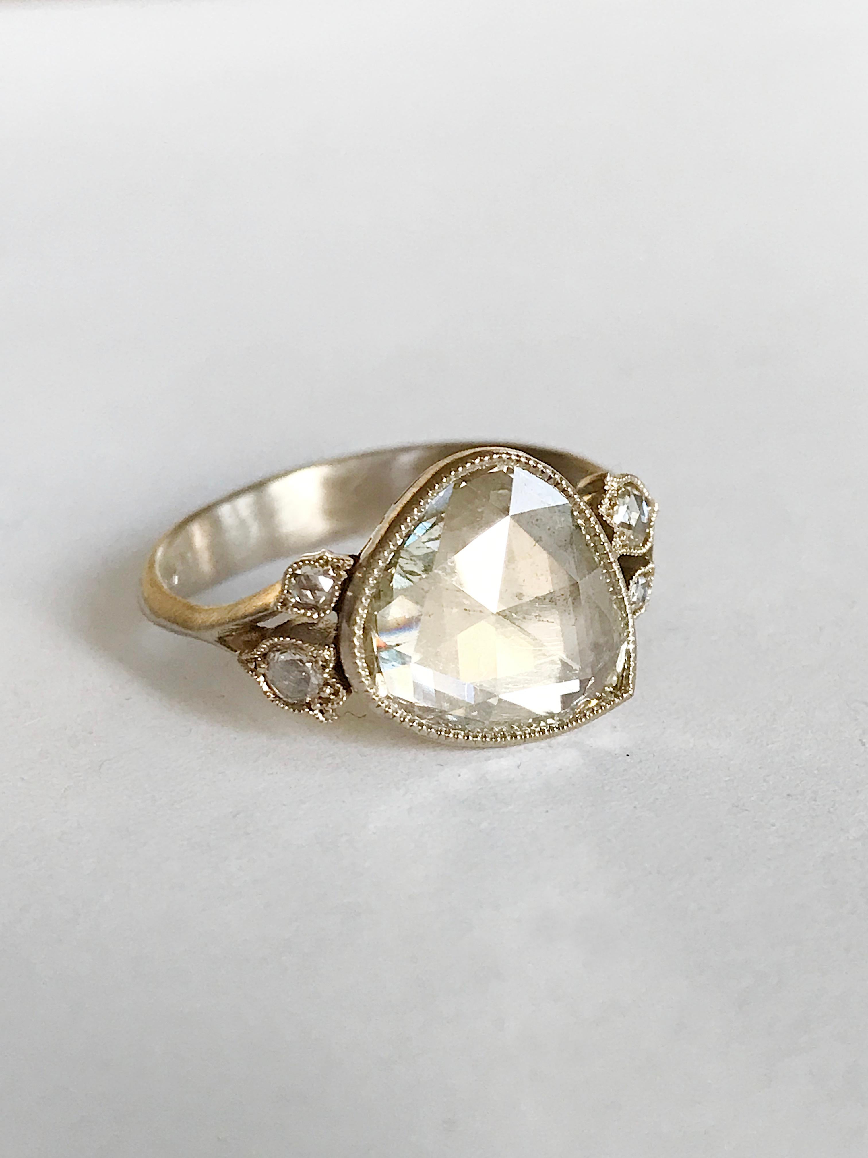 Dalben 1.84 Carat Pear Shape Rose Cut Diamond Gold Ring 9