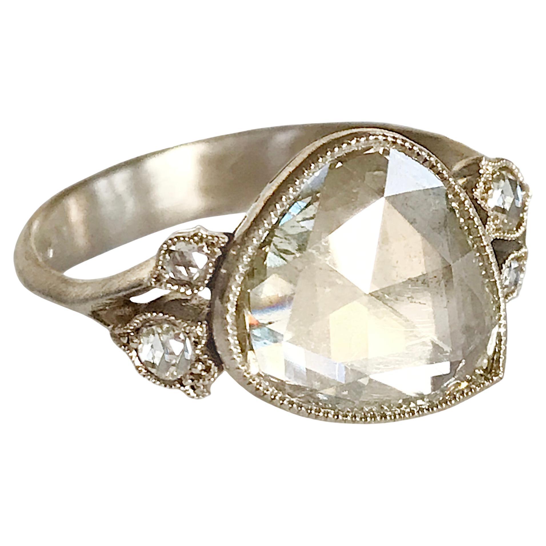 Dalben 1.84 Carat Pear Shape Rose Cut Diamond Gold Ring