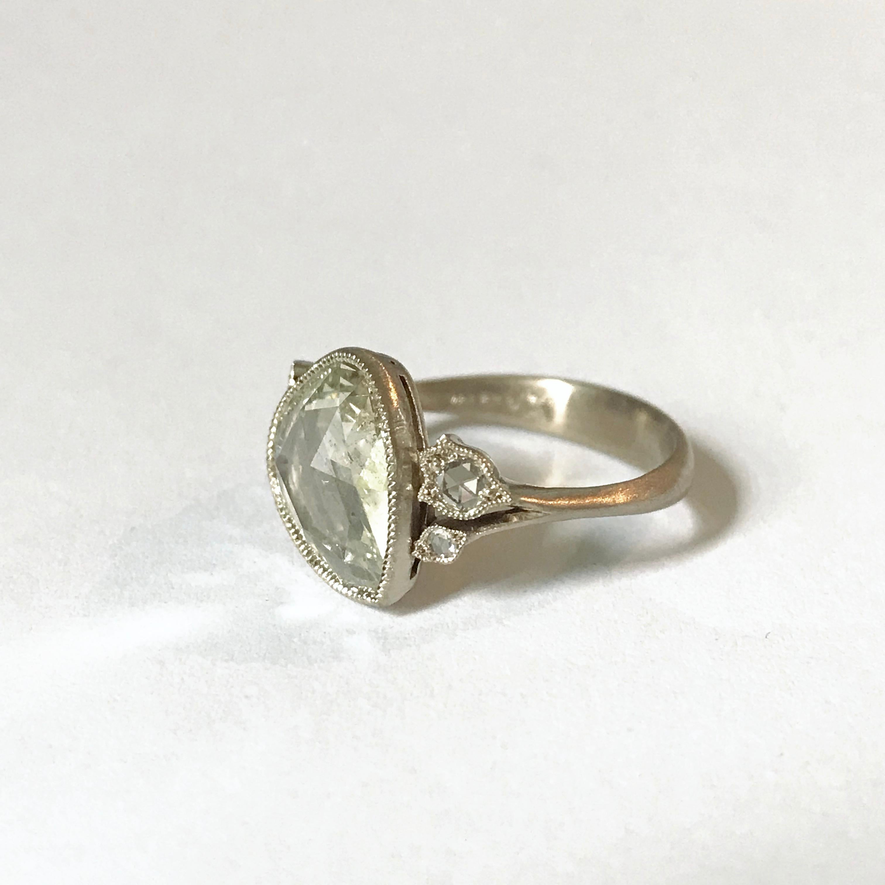 Dalben 1.84 Carat Pear Shape Rose Cut Diamond Gold Ring 10