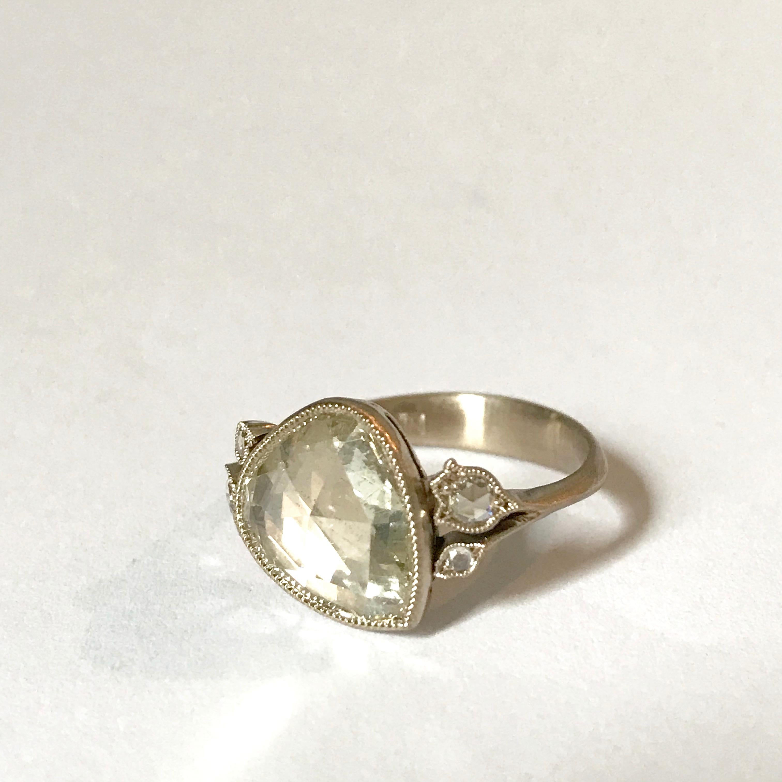 Dalben 1.84 Carat Pear Shape Rose Cut Diamond Gold Ring 3
