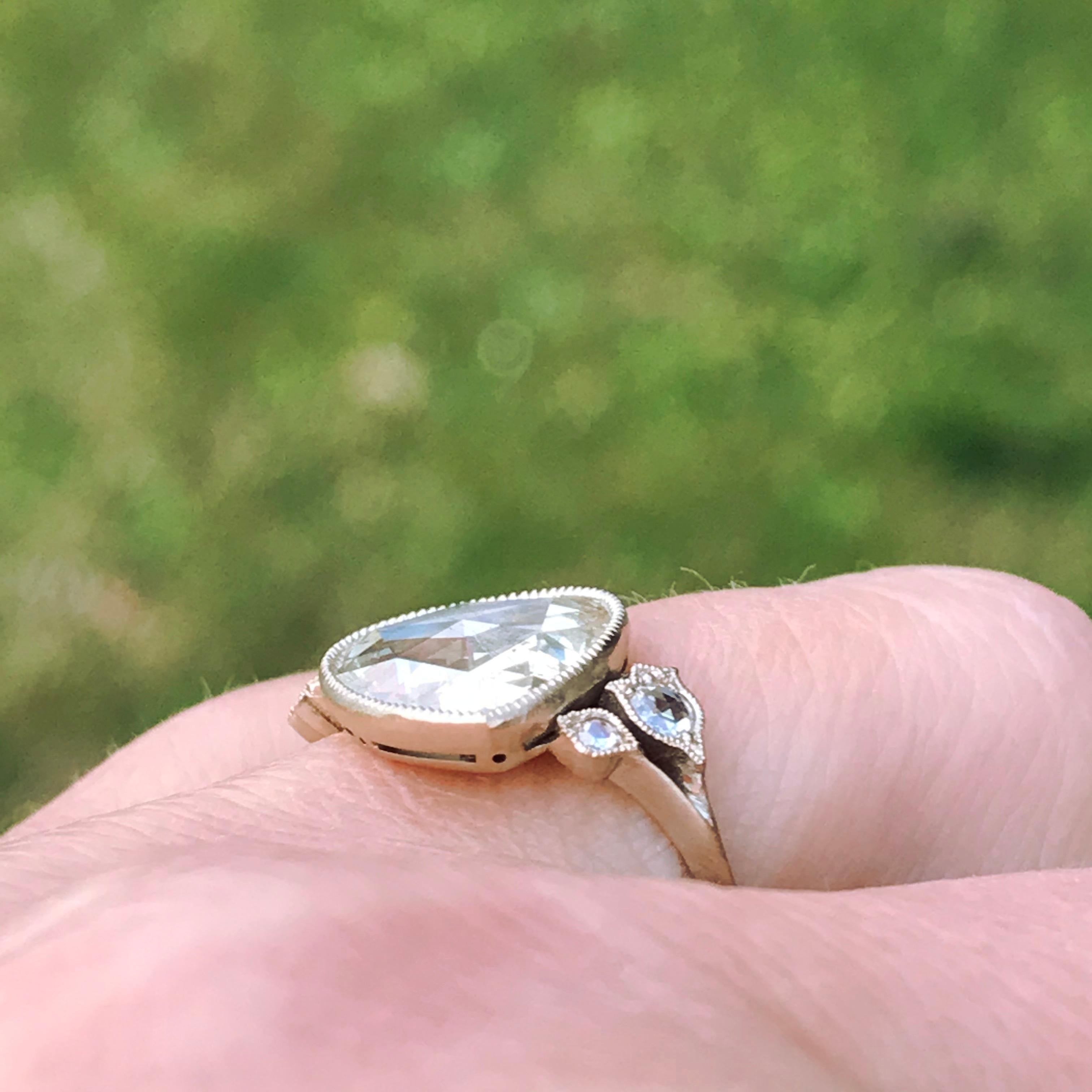 Contemporary Dalben 1.84 Carat Pear Shape Rose Cut Diamond Gold Ring