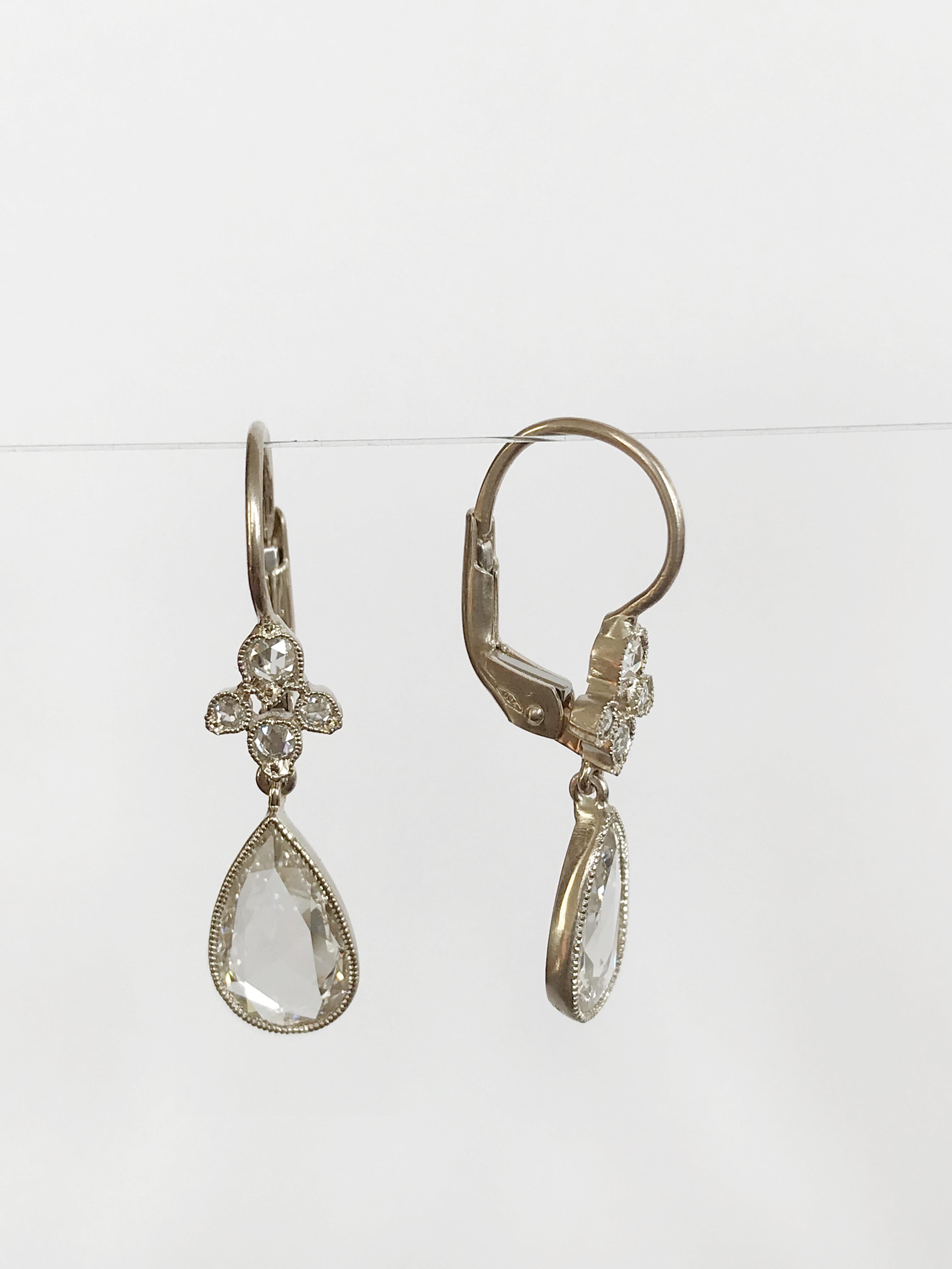 Boucles d'oreilles or blanc Dalben 2,51 Carat Drop Rose Cut Diamond Pour femmes en vente