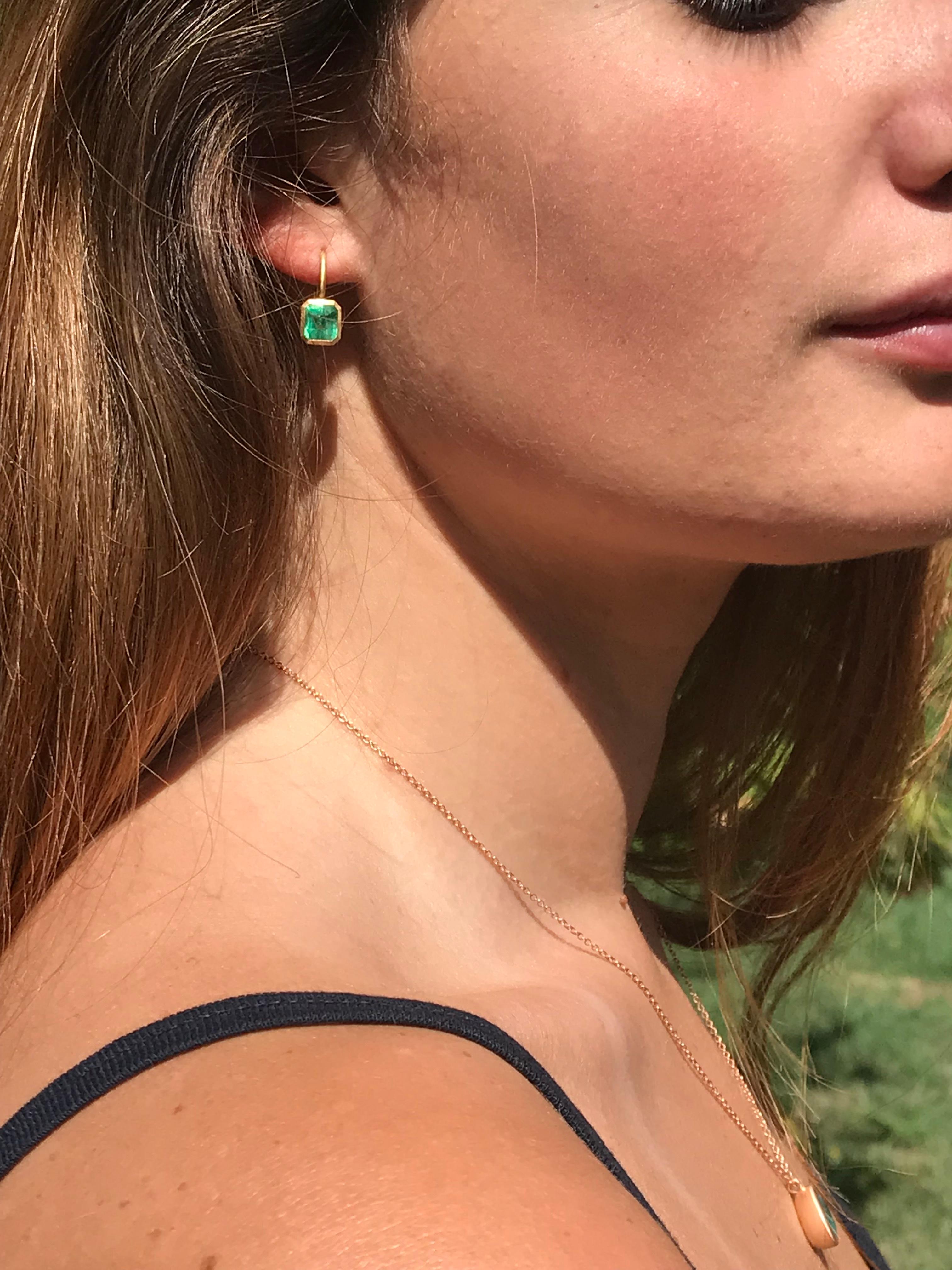 Emerald Cut Dalben 2, 69 Carat Emerald Yellow Gold Earrings