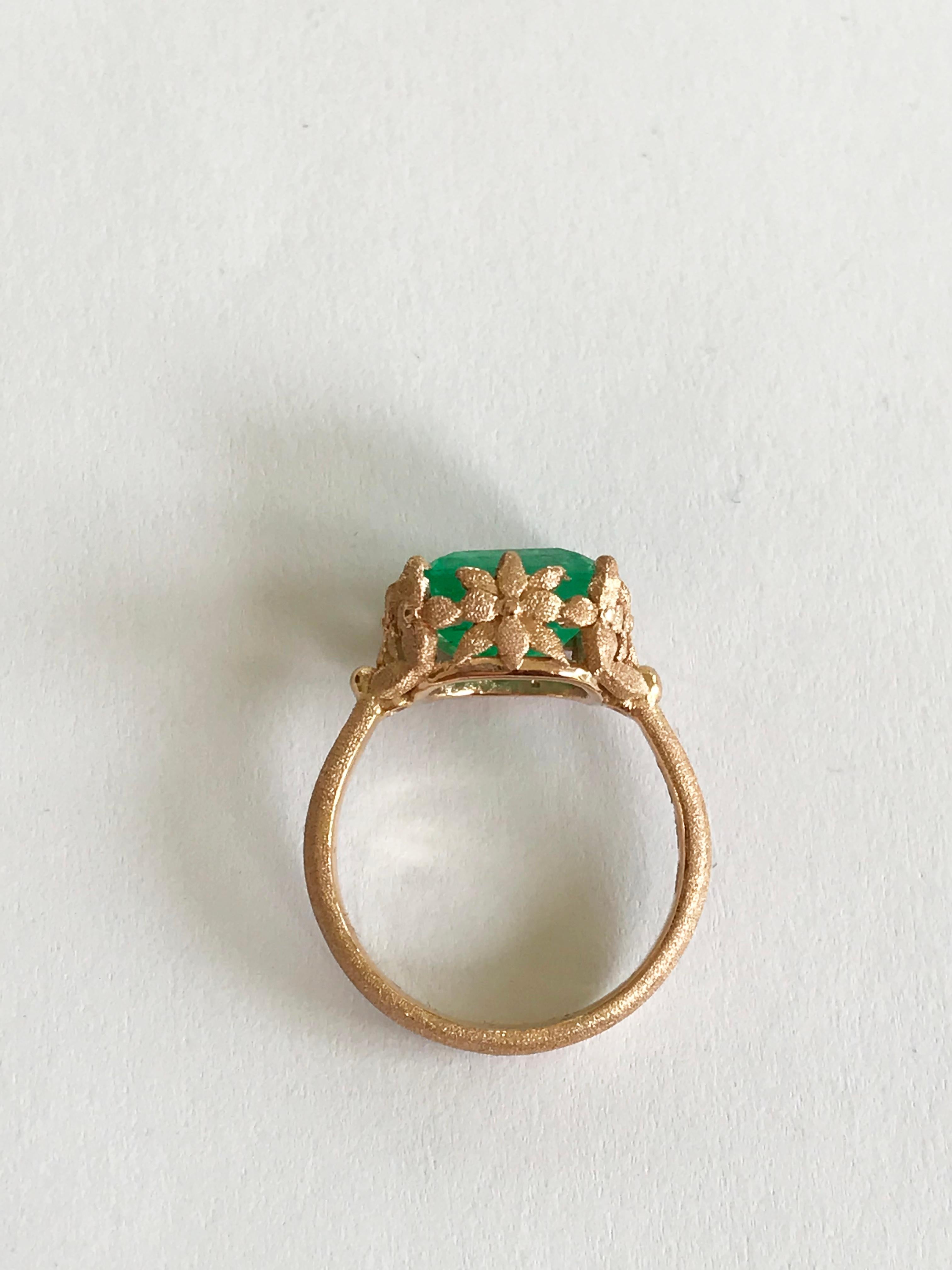 Dalben 3.57 Carat Emerald Cut Emerald Rose Gold Ring For Sale 5