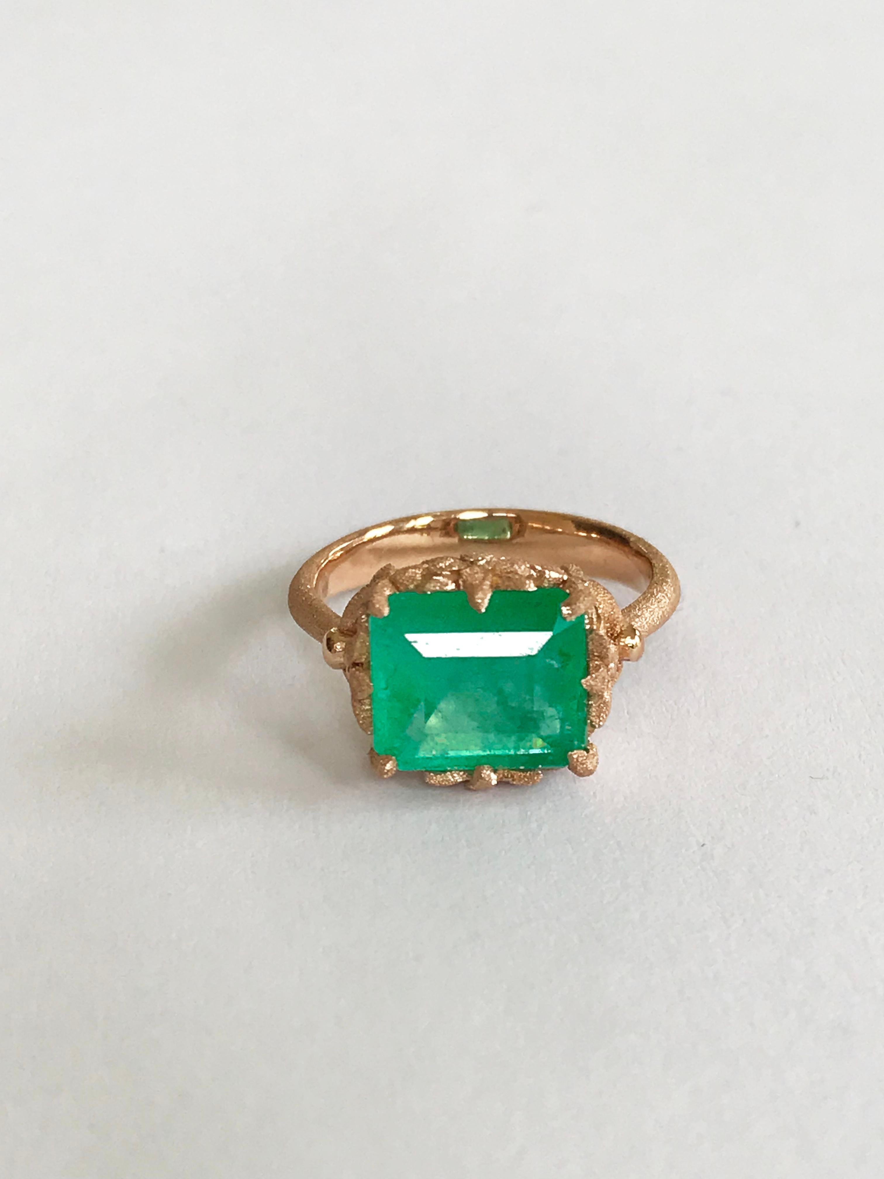Dalben 3.57 Carat Emerald Cut Emerald Rose Gold Ring For Sale 6