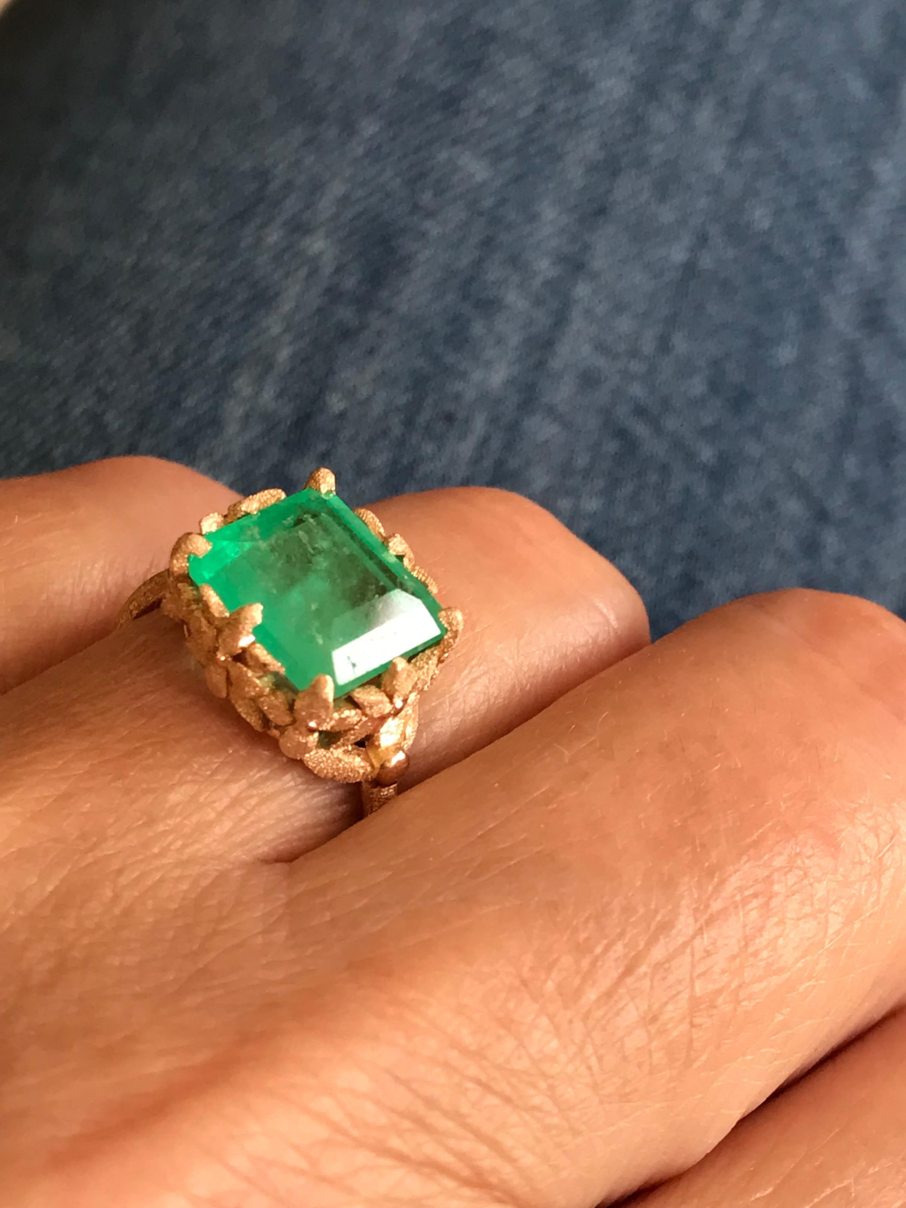 Dalben 3.57 Carat Emerald Cut Emerald Rose Gold Ring For Sale 8