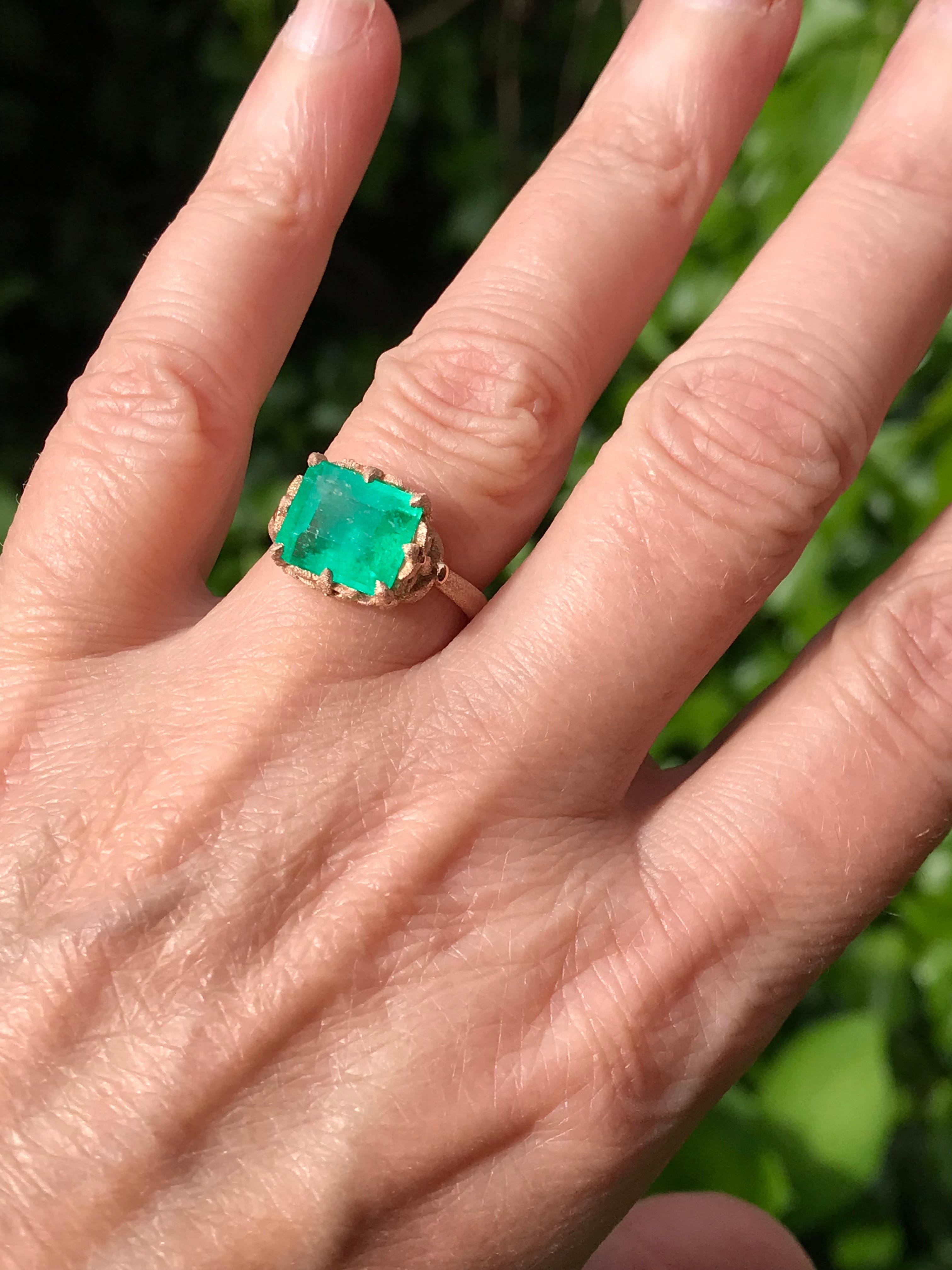 Dalben 3.57 Carat Emerald Cut Emerald Rose Gold Ring For Sale 1