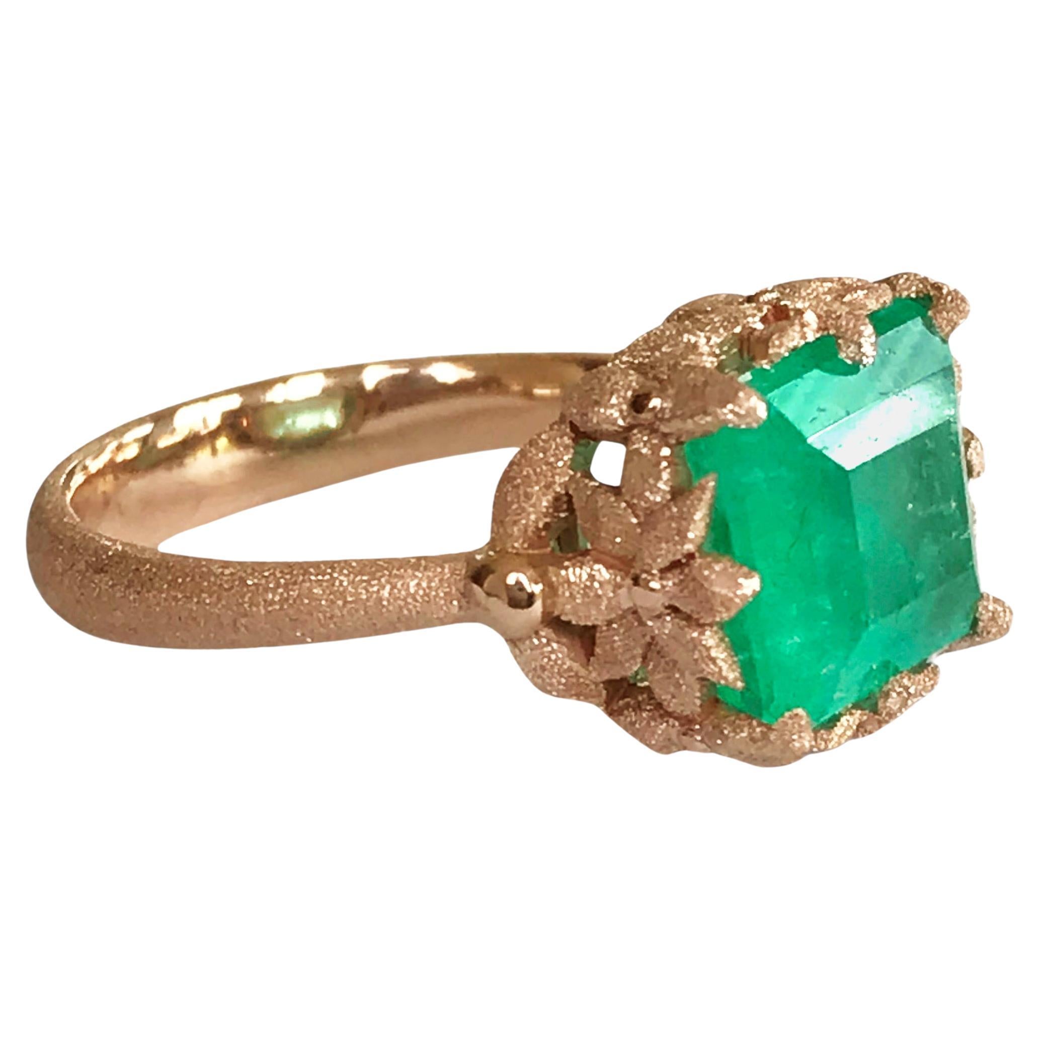 Dalben 3.57 Carat Emerald Cut Emerald Rose Gold Ring For Sale