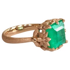 Dalben 3.57 Carat Emerald Cut Emerald Rose Gold Ring