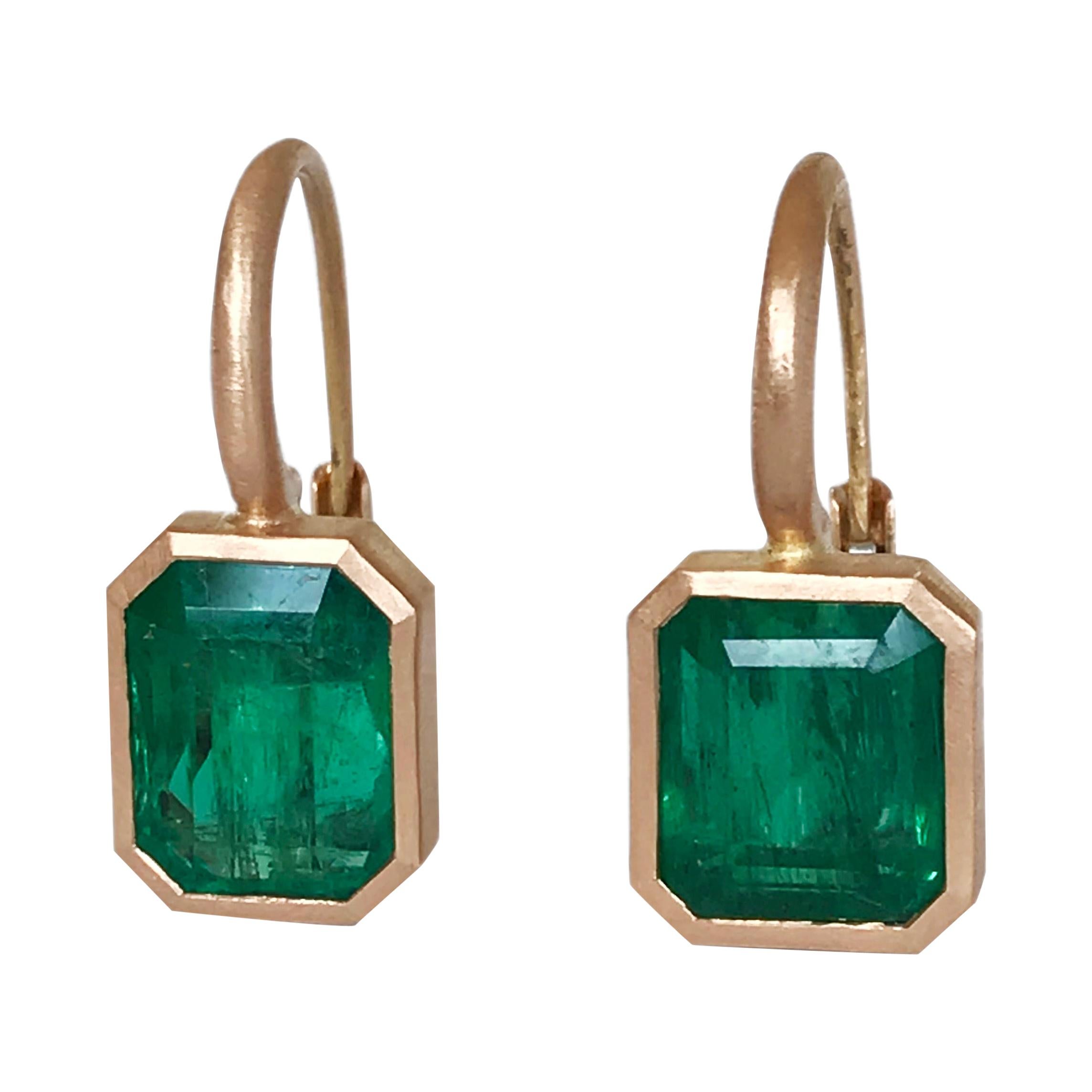 Dalben 5, 4 Carat Deep Green Emerald Rose Gold Earrings