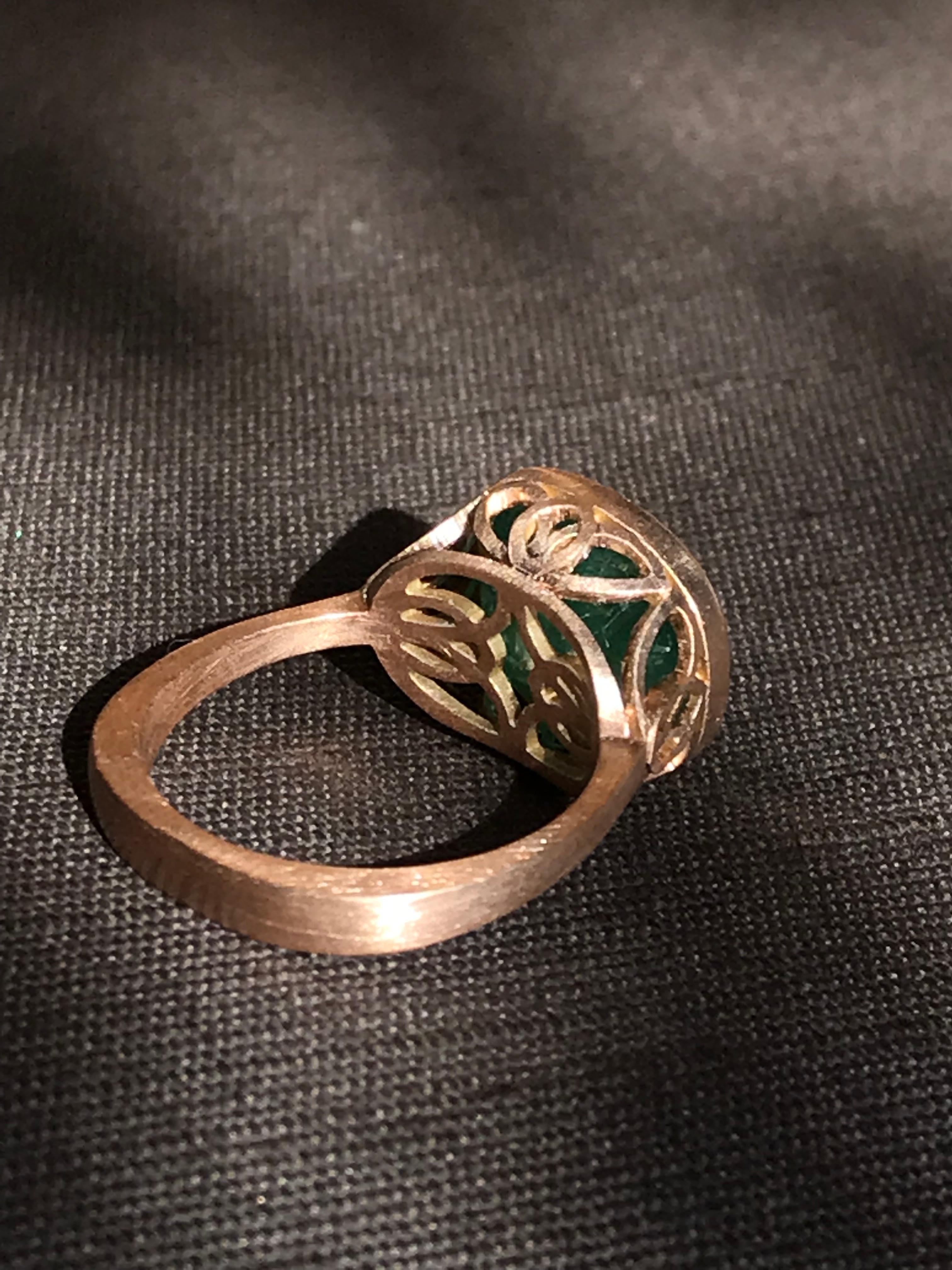 Dalben 5.88 Carat Cushion Cut Emerald Rose Gold Ring For Sale 11