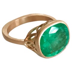 Dalben 5.88 Carat Cushion Cut Emerald Rose Gold Ring