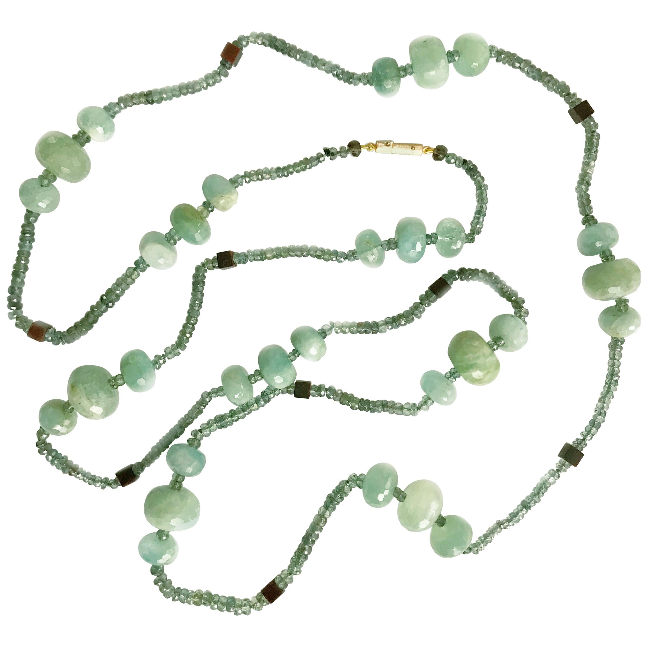 Sautoir en or rose Dalben aigue-marine et saphir en vente