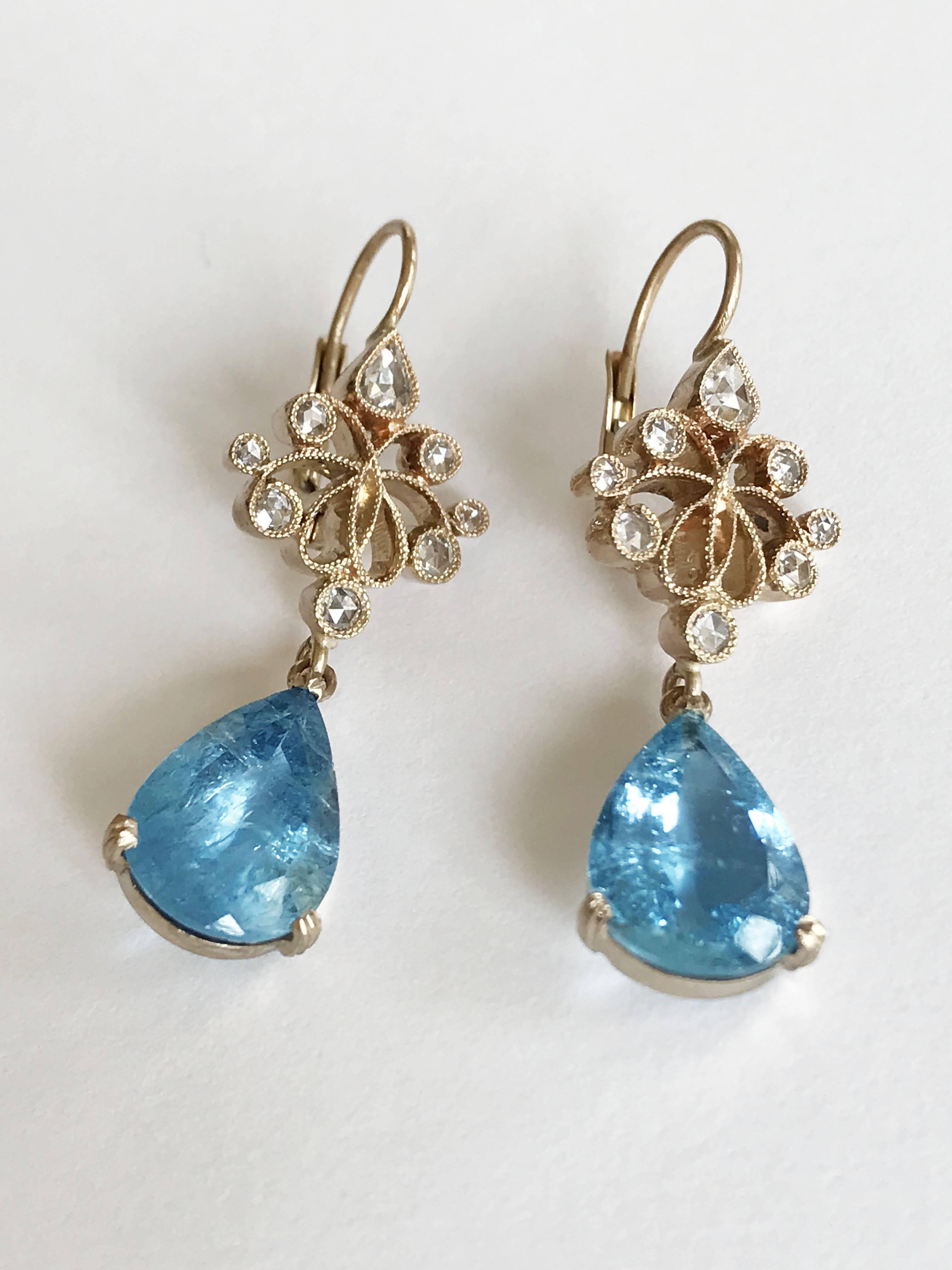 Women's Dalben Aquamarine Diamond Gold Earrings