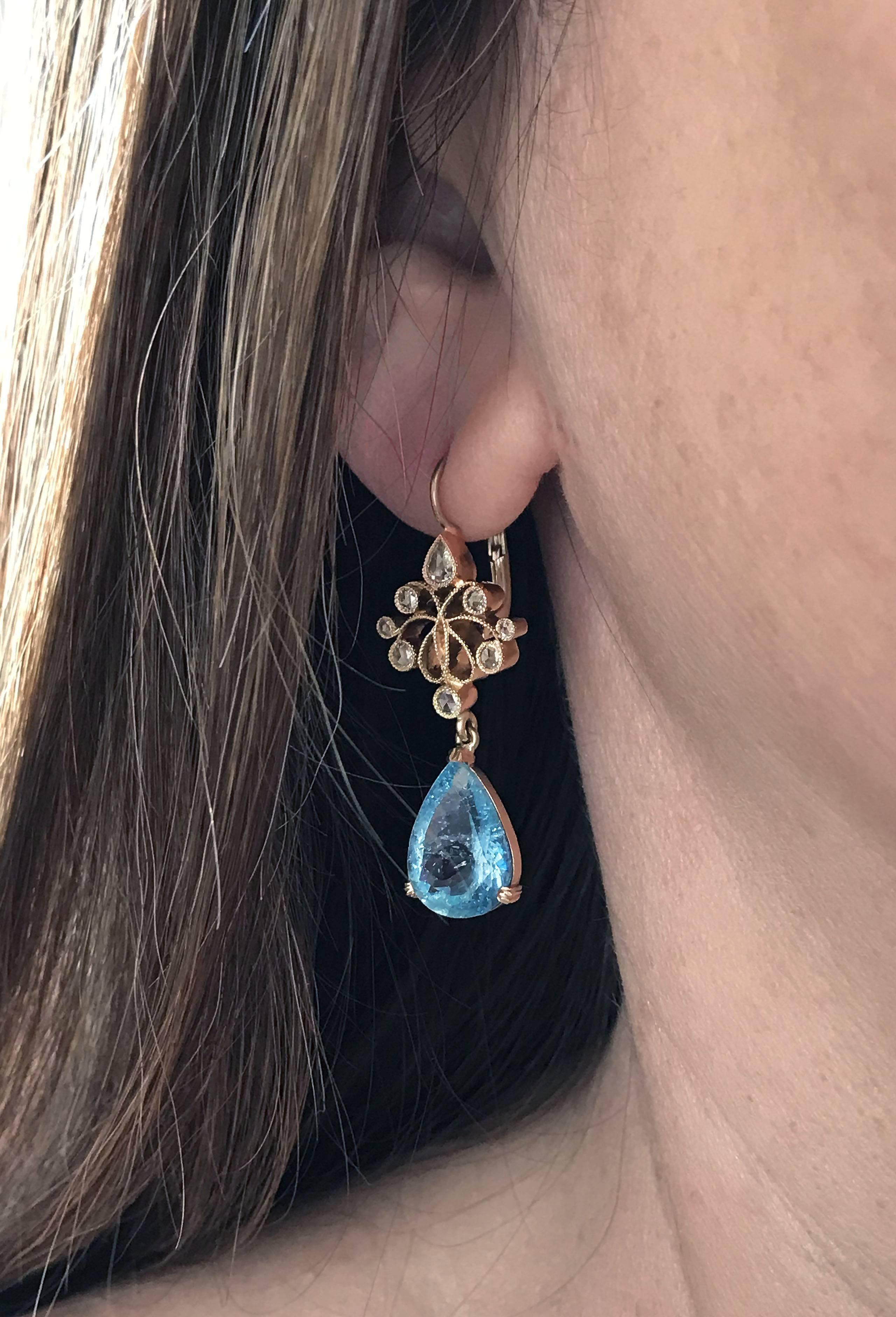 Dalben Aquamarine Diamond Gold Earrings 1