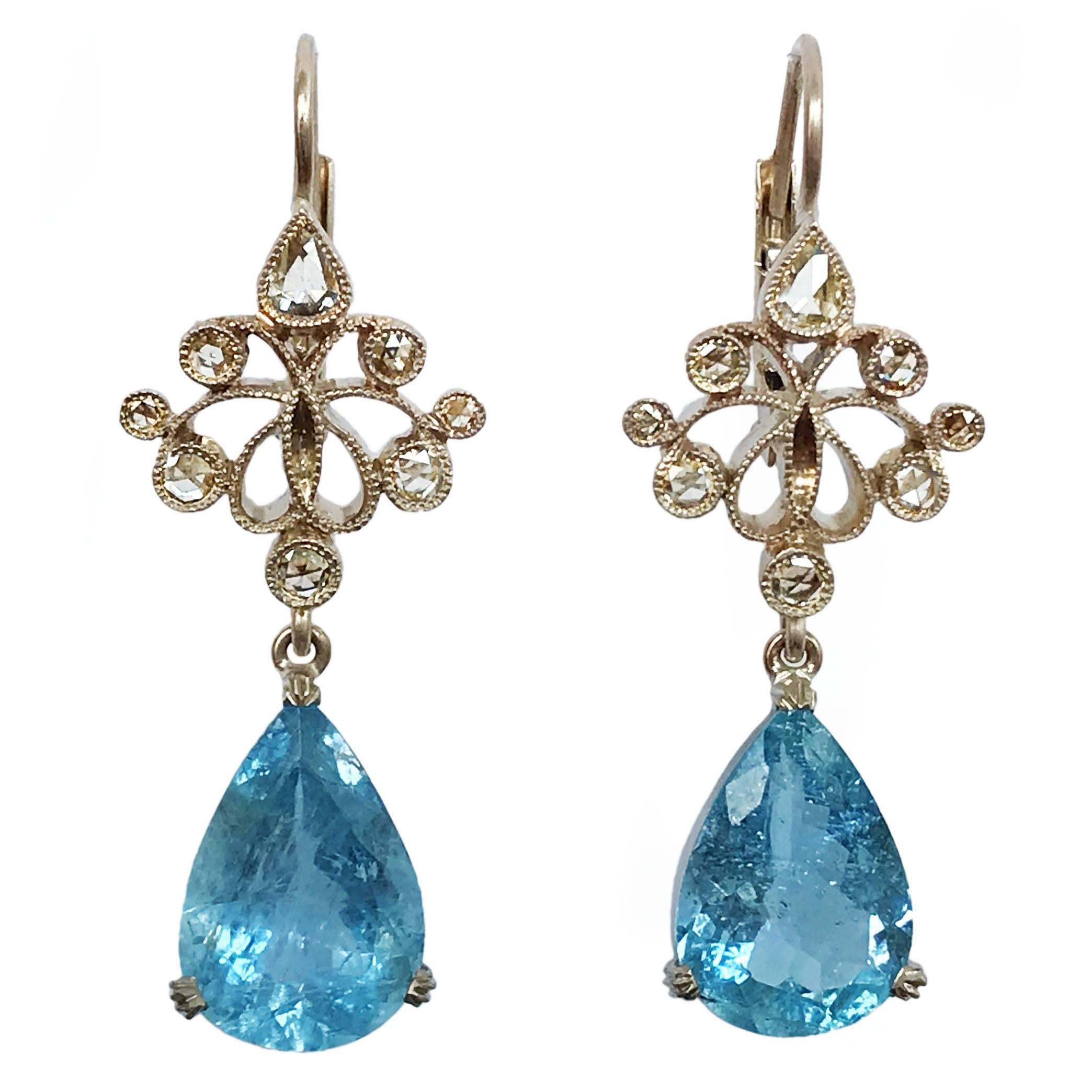Dalben Aquamarine Diamond Gold Earrings