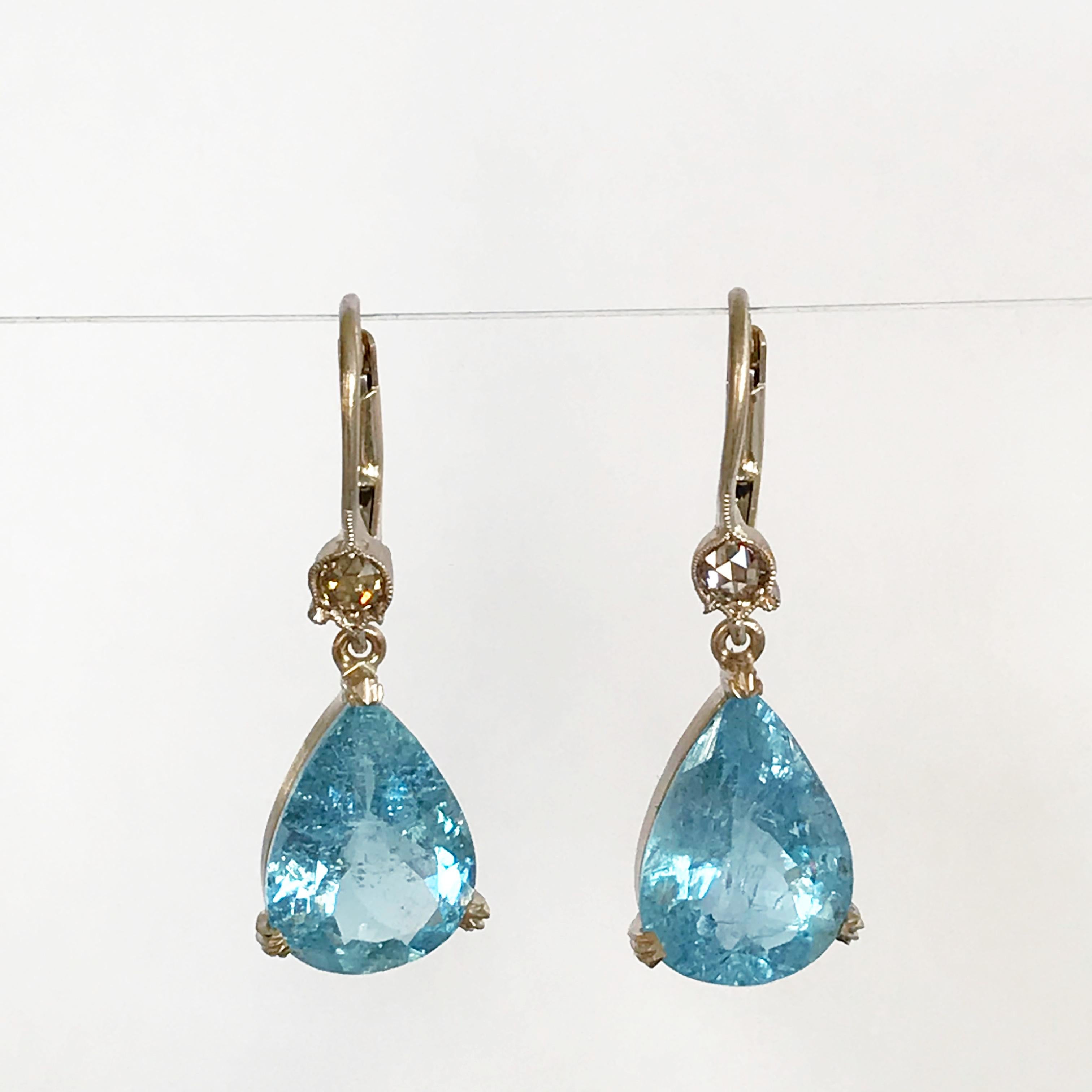Women's Dalben Aquamarine Light Brown Diamond Gold Earrings