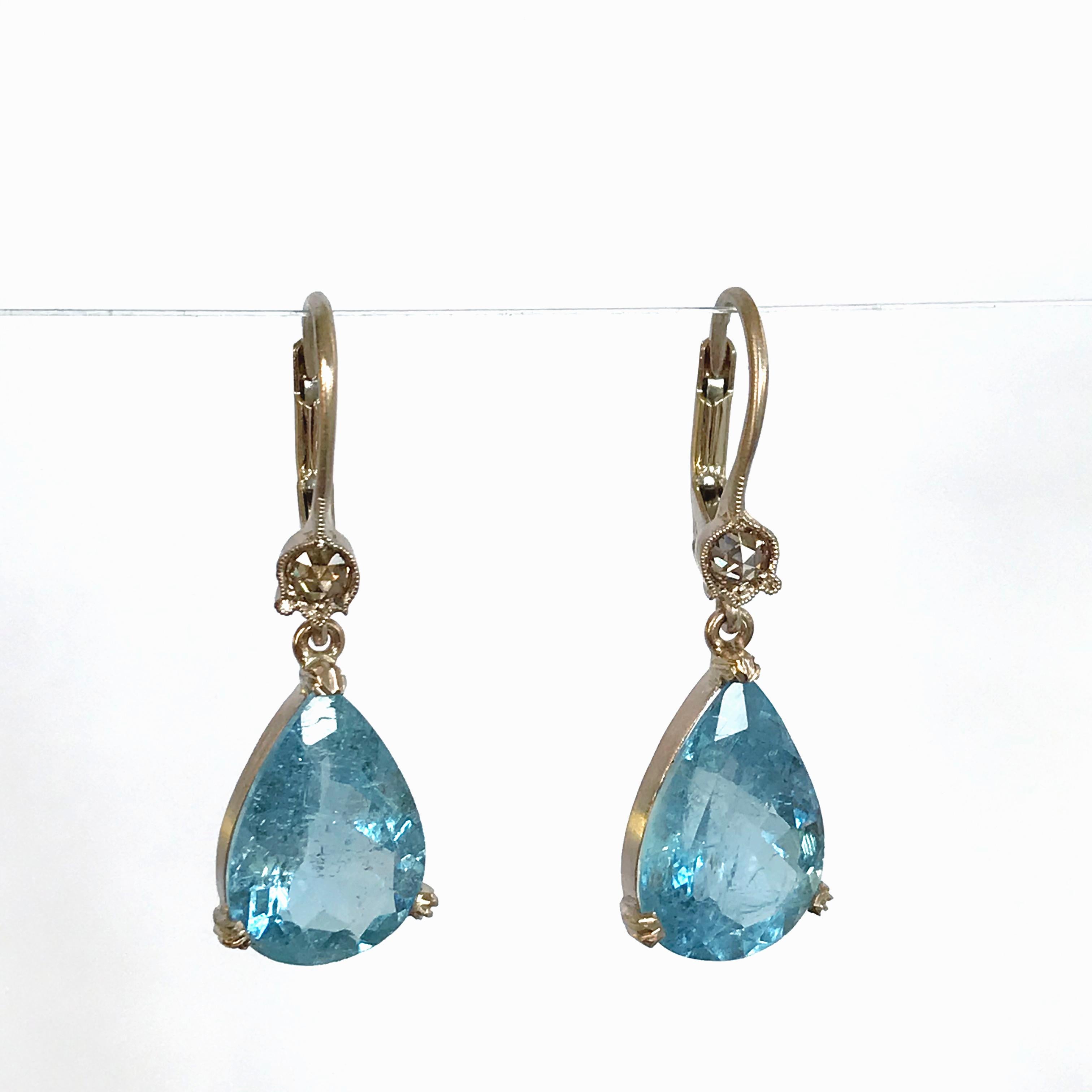 Dalben Aquamarine Light Brown Diamond Gold Earrings 3