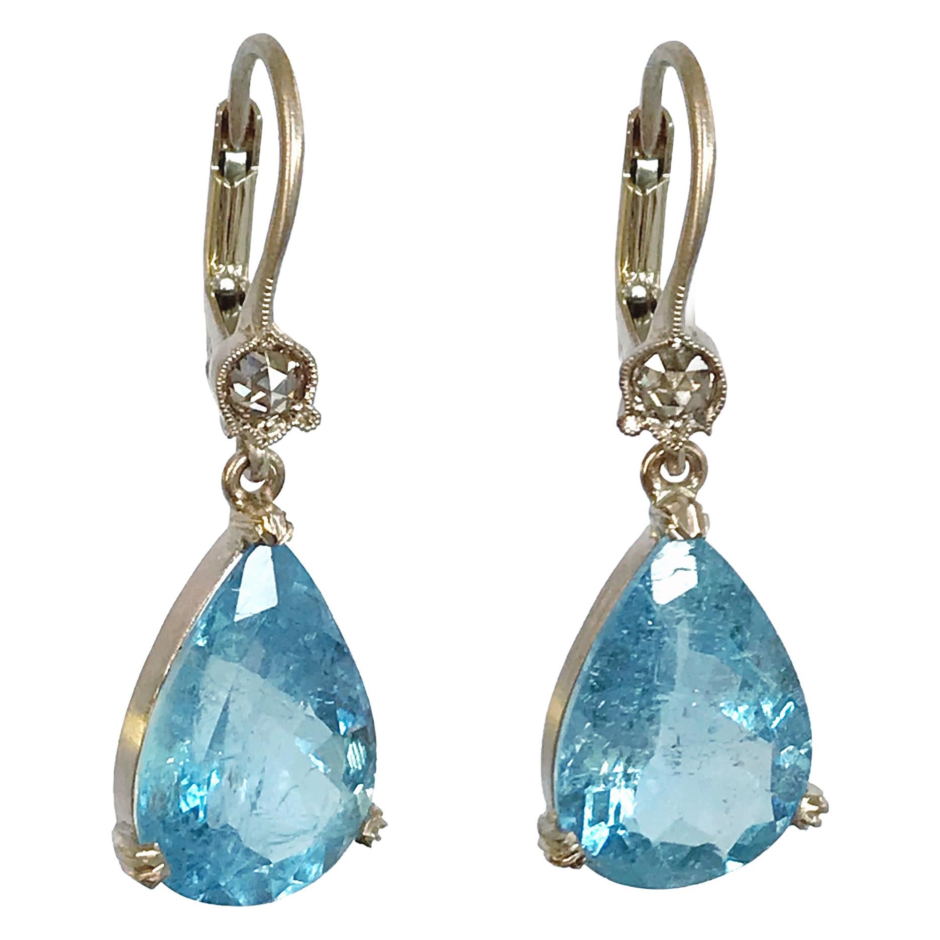 Dalben Aquamarine Light Brown Diamond Gold Earrings