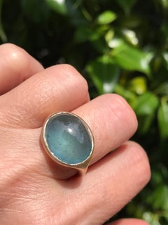 Dalben Aquamarine Oval Cabochon Yellow Gold Ring