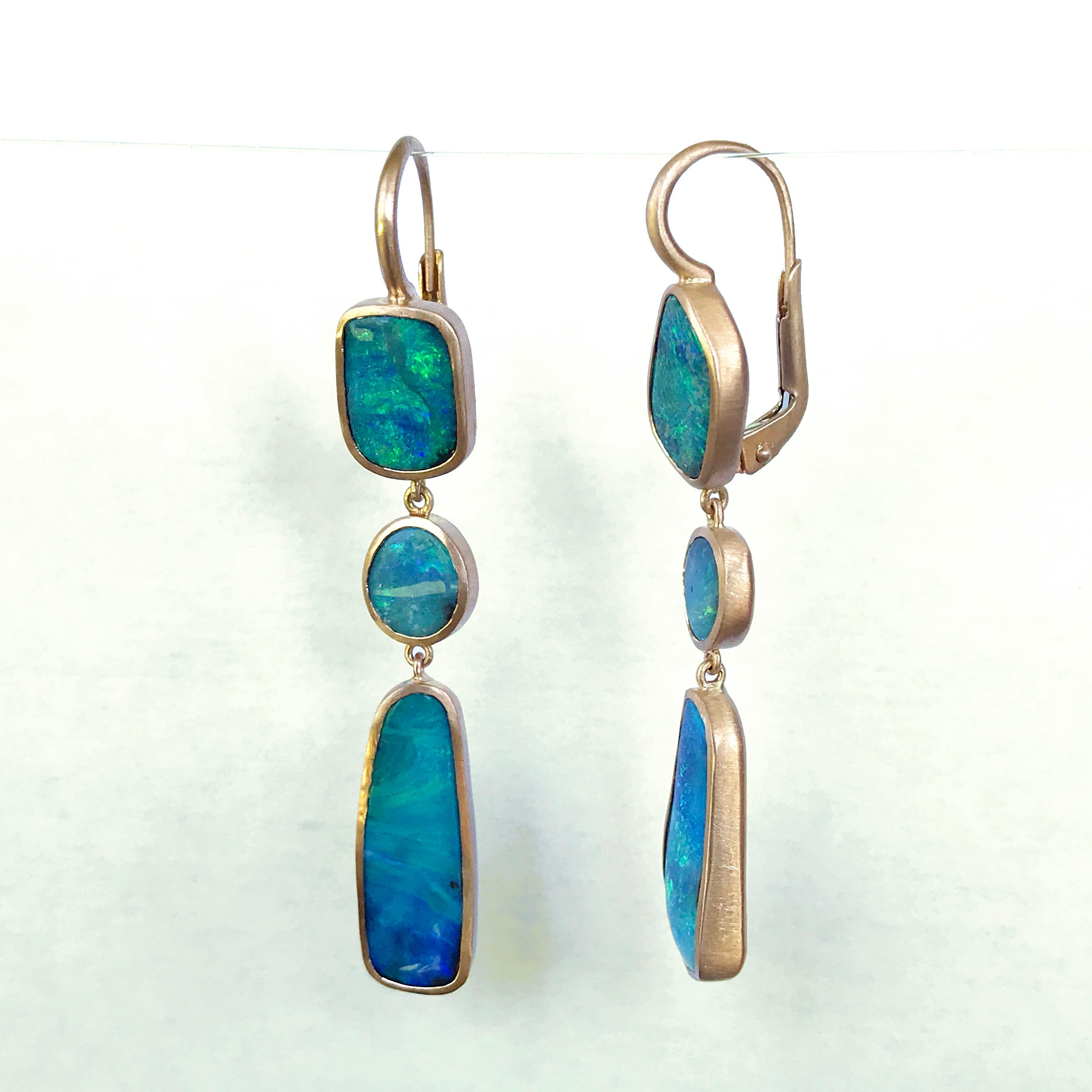 Dalben Australian Boulder Opal Light Blue Rose Gold Dangle Earrings 1