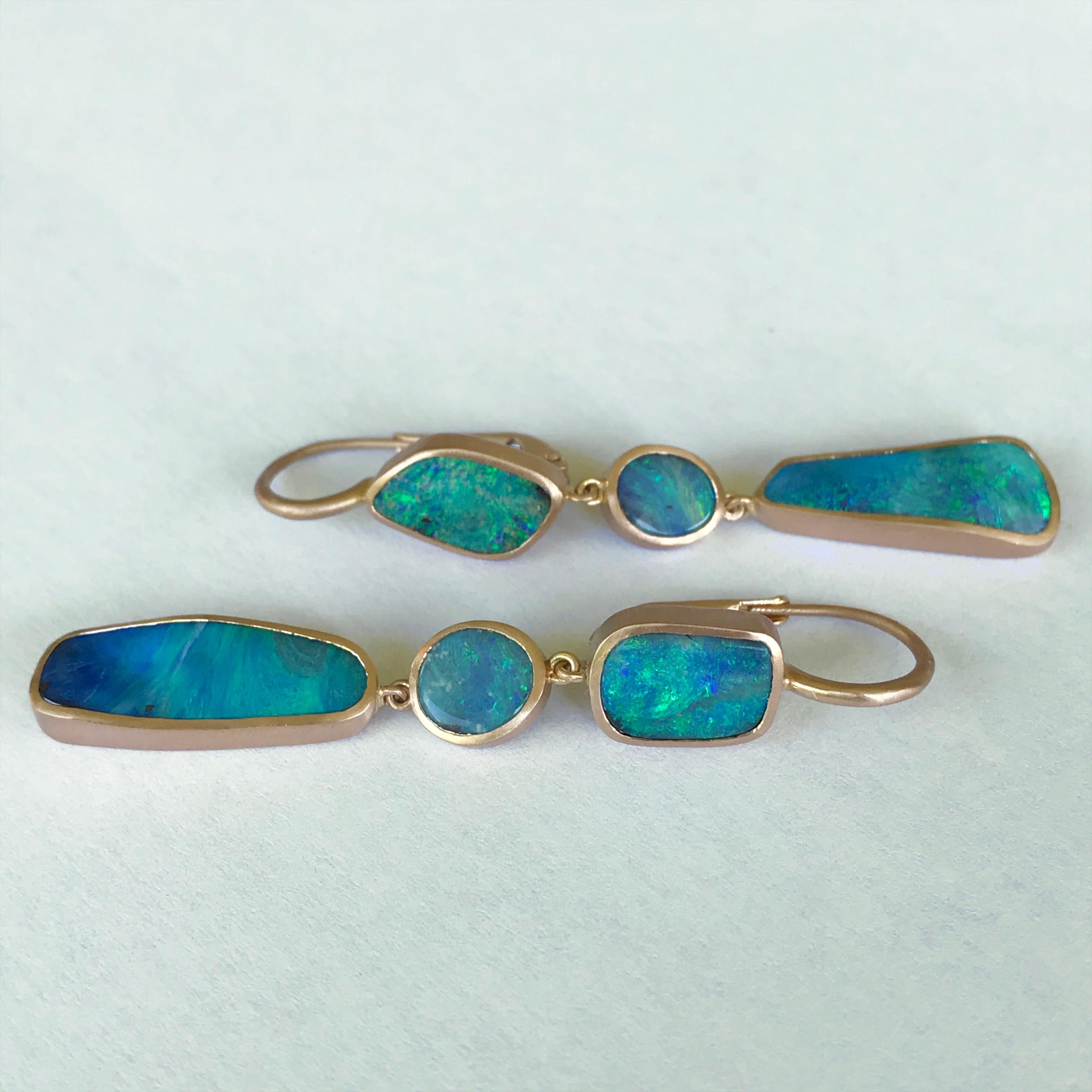 Dalben Australian Boulder Opal Light Blue Rose Gold Dangle Earrings 2