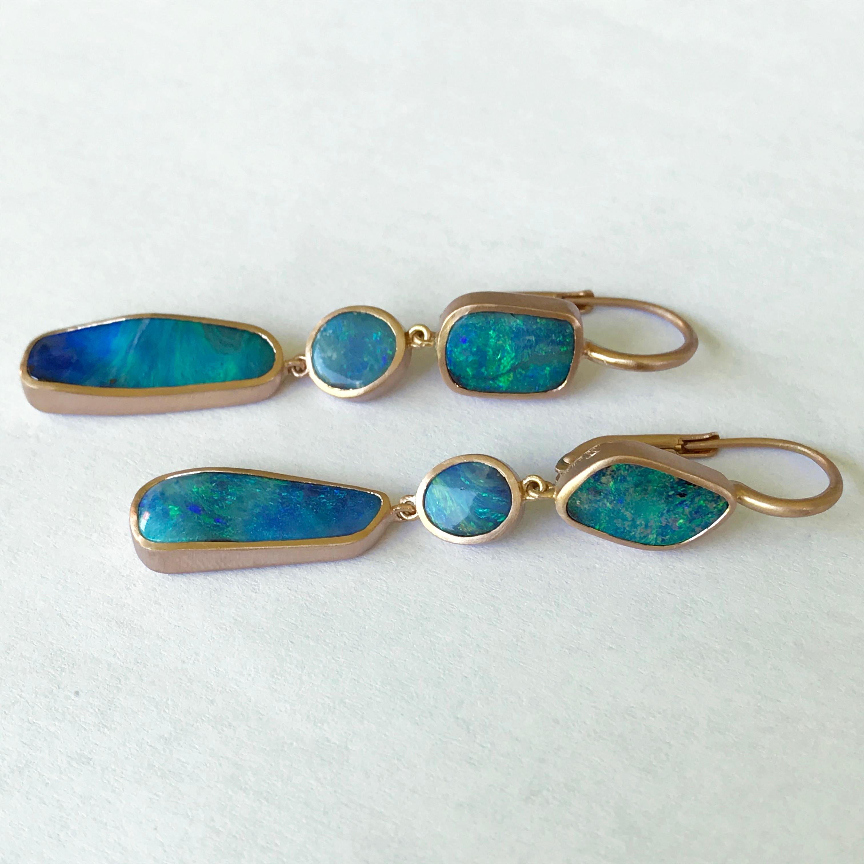 Dalben Australian Boulder Opal Light Blue Rose Gold Dangle Earrings 4