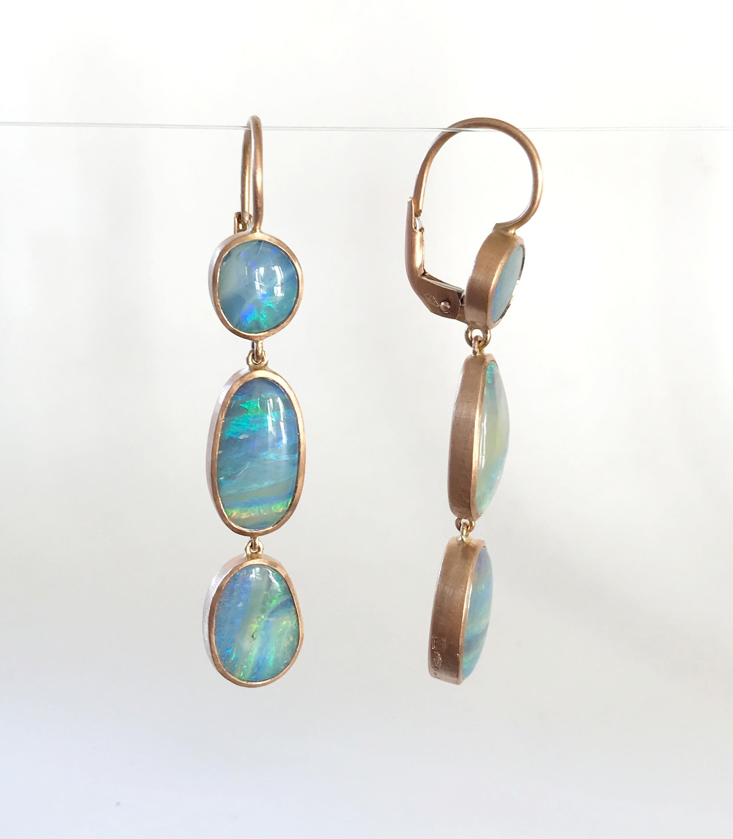 Contemporary Dalben Australian Boulder Opal Light Blue Rose Gold Dangle Earrings