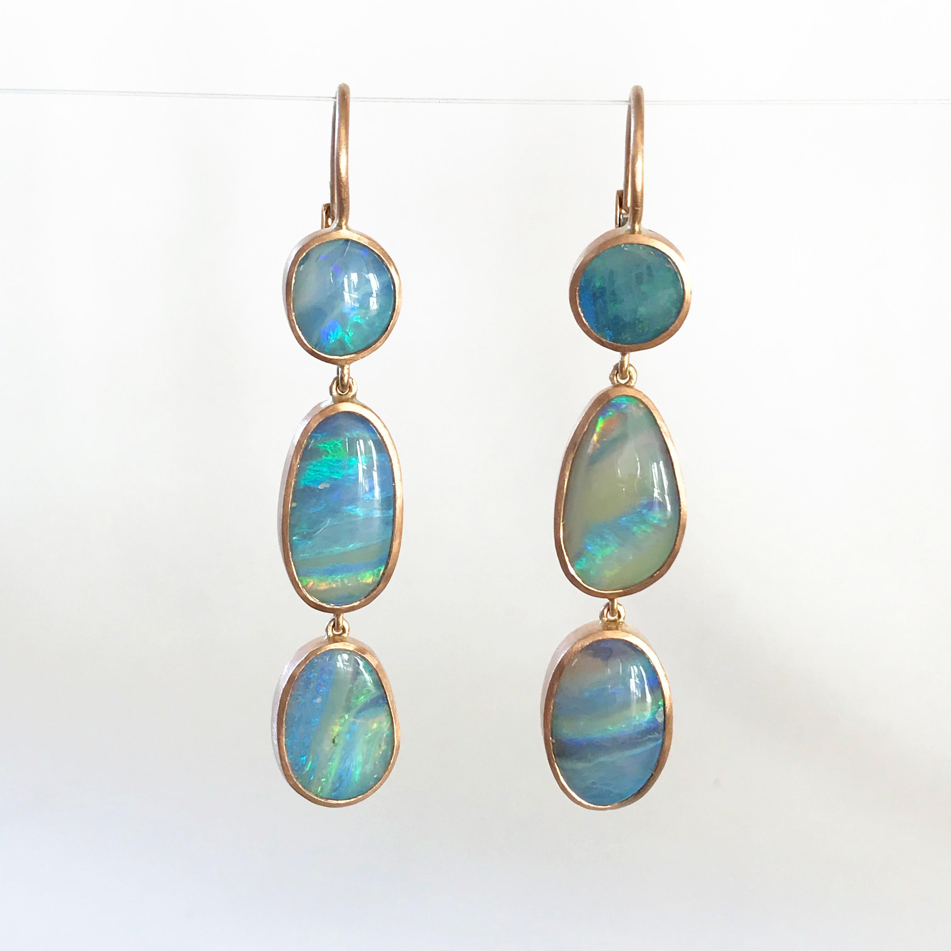 Dalben Australian Boulder Opal Light Blue Rose Gold Dangle Earrings In New Condition In Como, IT
