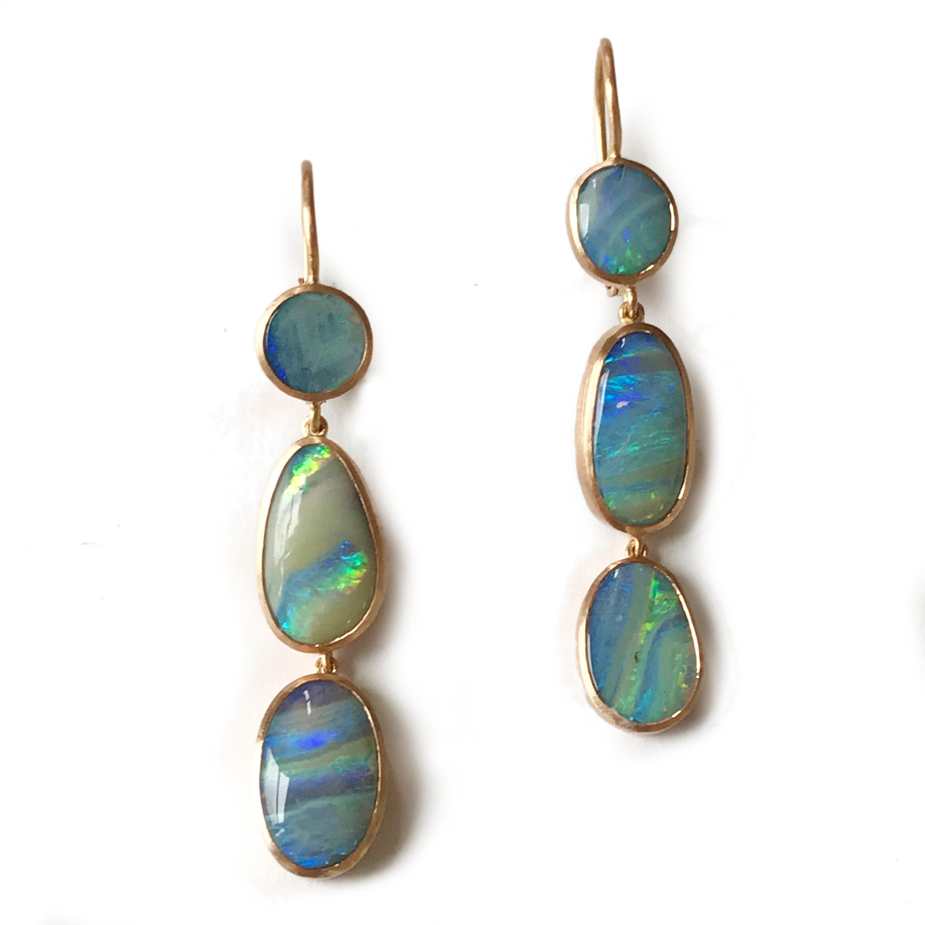 Women's Dalben Australian Boulder Opal Light Blue Rose Gold Dangle Earrings