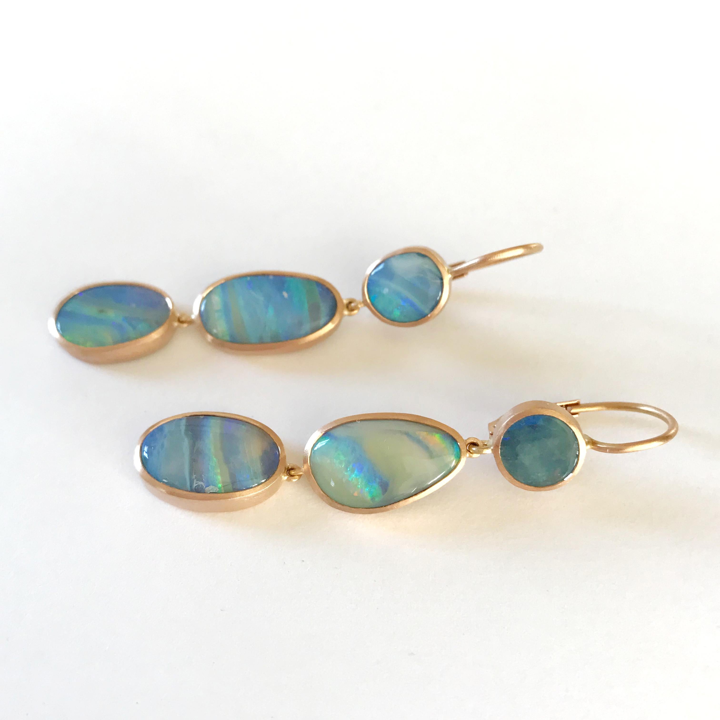 Dalben Australian Boulder Opal Light Blue Rose Gold Dangle Earrings 1