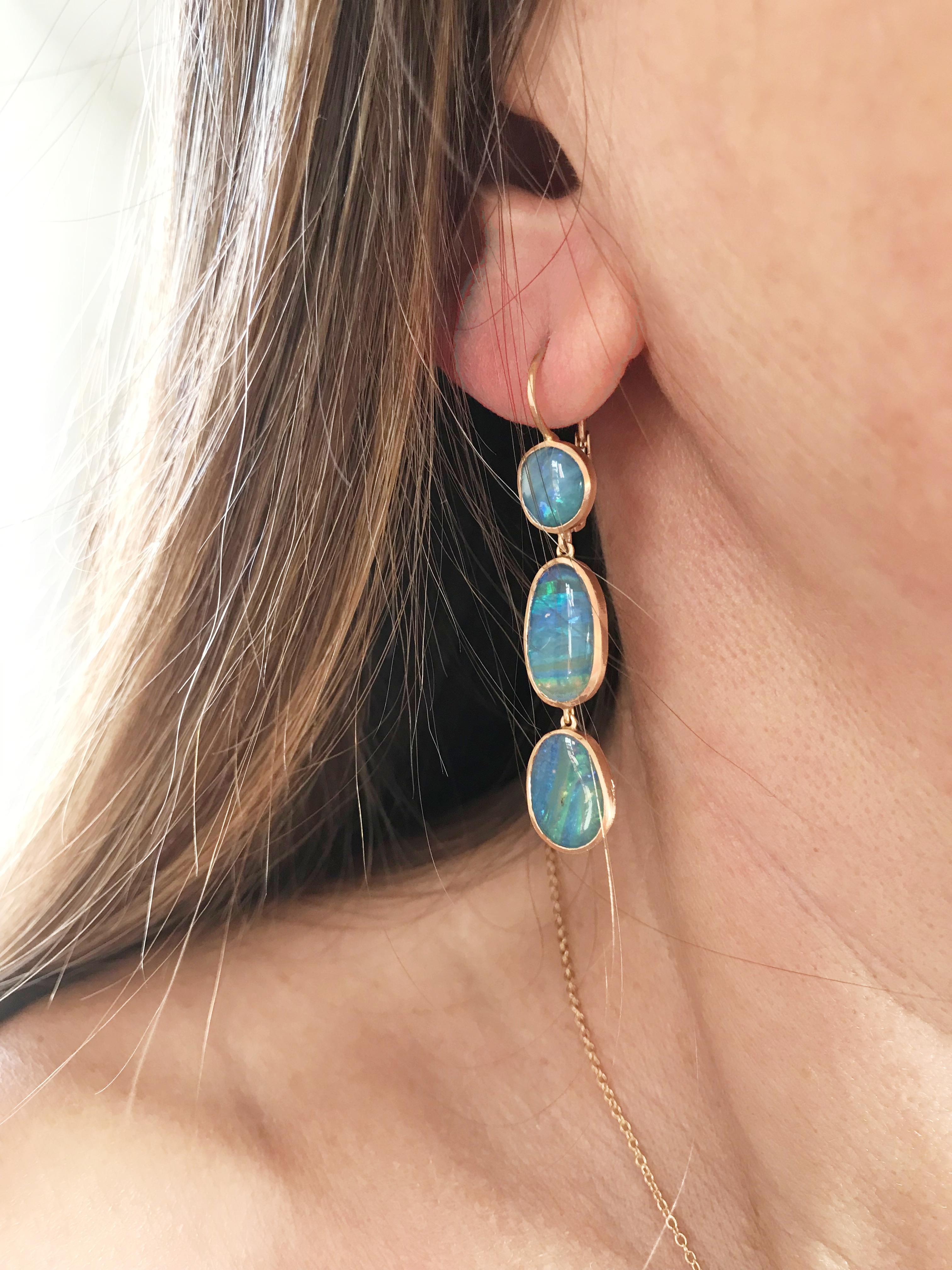 Dalben Australian Boulder Opal Light Blue Rose Gold Dangle Earrings 2