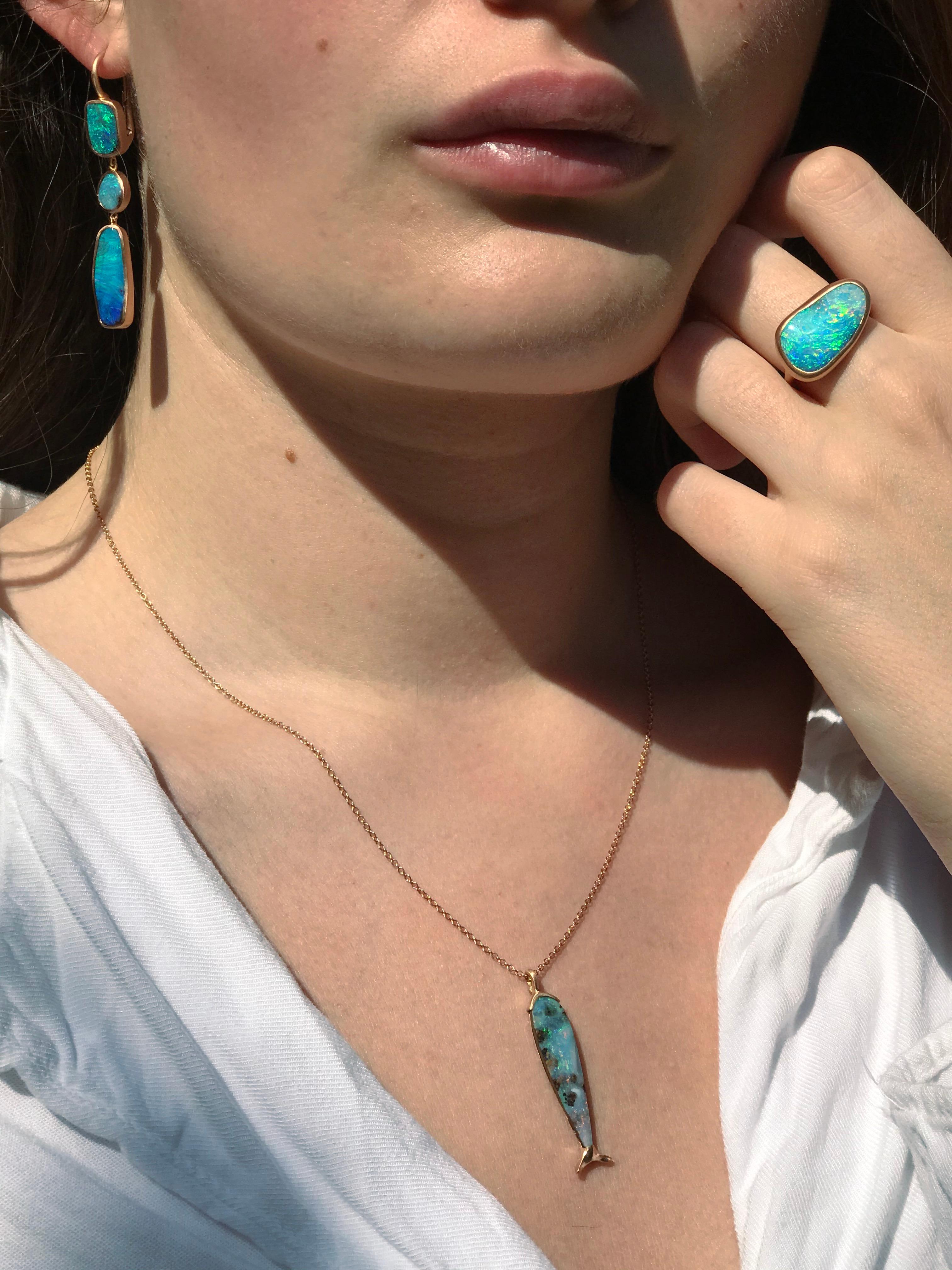 Dalben Australian Boulder Opal Light Blue Rose Gold Dangle Earrings In New Condition In Como, IT