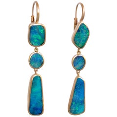 Dalben Pendants d'oreilles en or rose et opale de roche bleu clair d'Australie