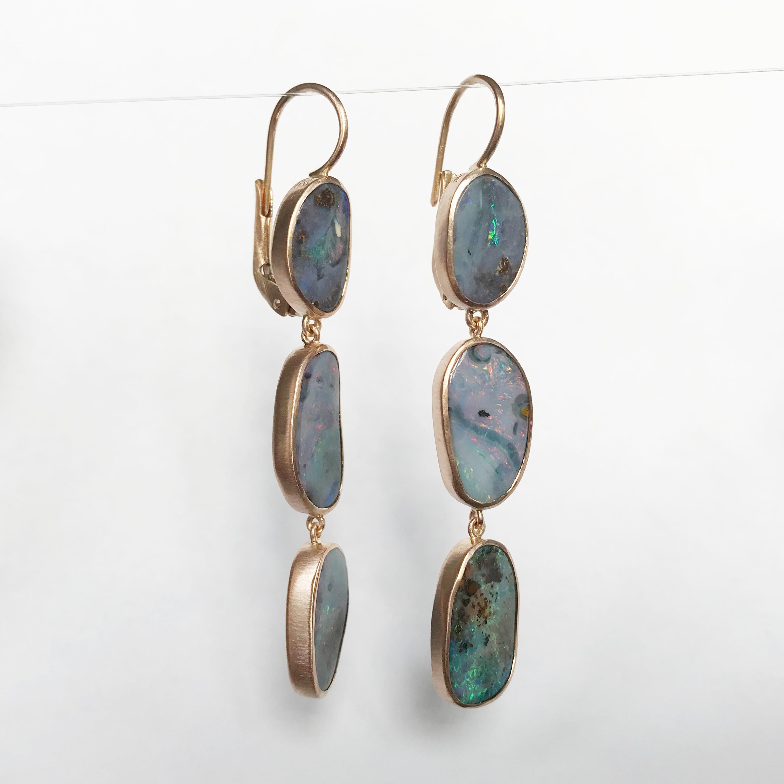 Dalben Australian Boulder Opal Rose Gold Dangle Earrings For Sale 1