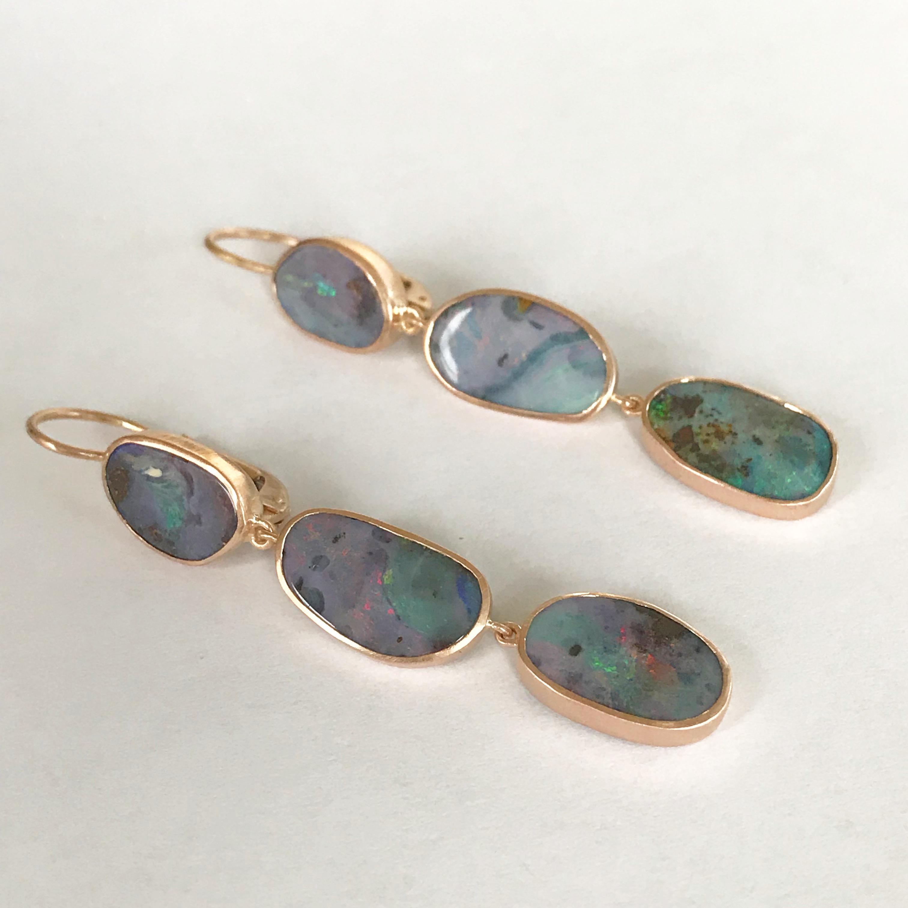 Dalben Australian Boulder Opal Rose Gold Dangle Earrings For Sale 2