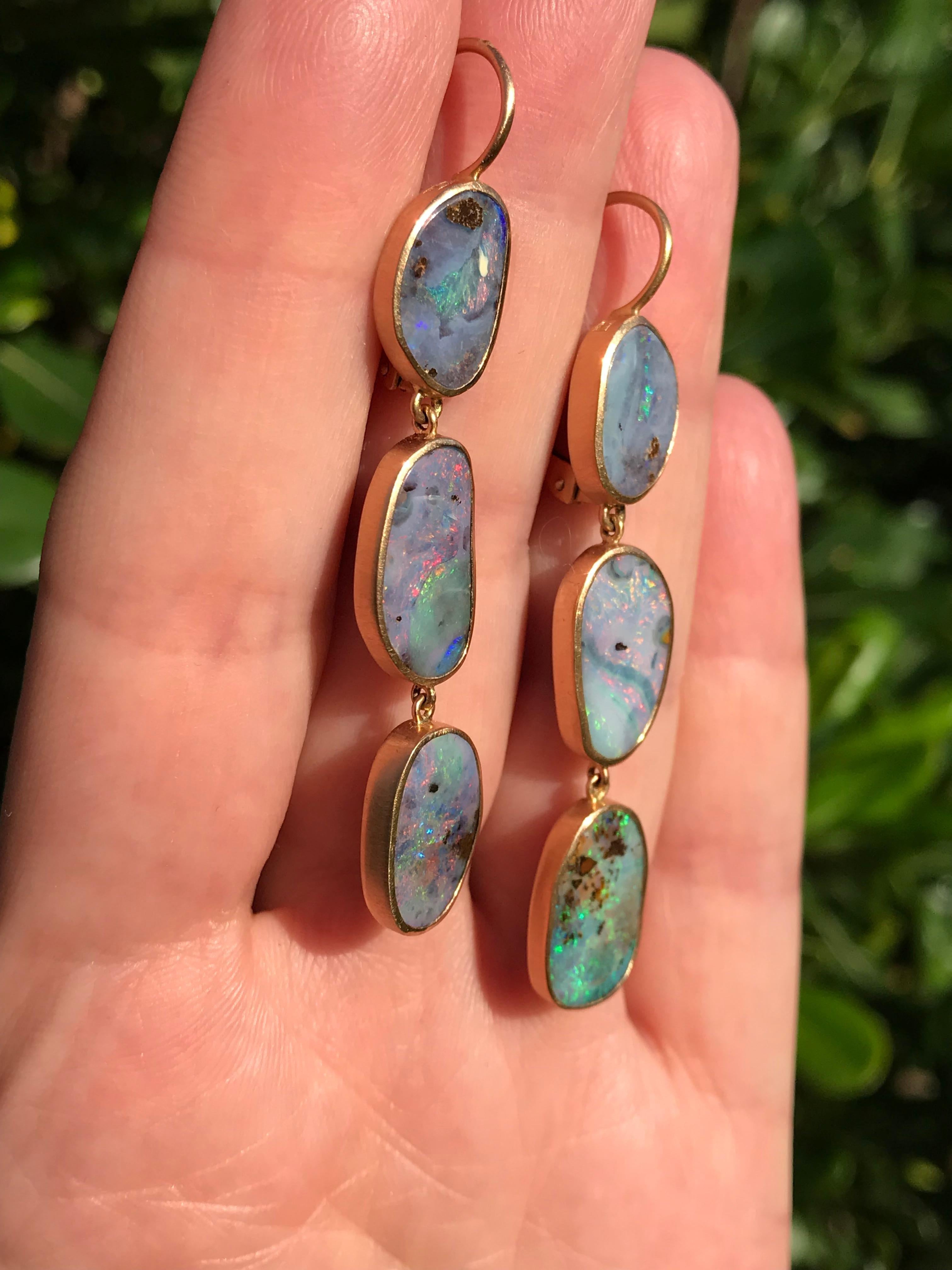 Dalben Australian Boulder Opal Rose Gold Dangle Earrings In New Condition For Sale In Como, IT
