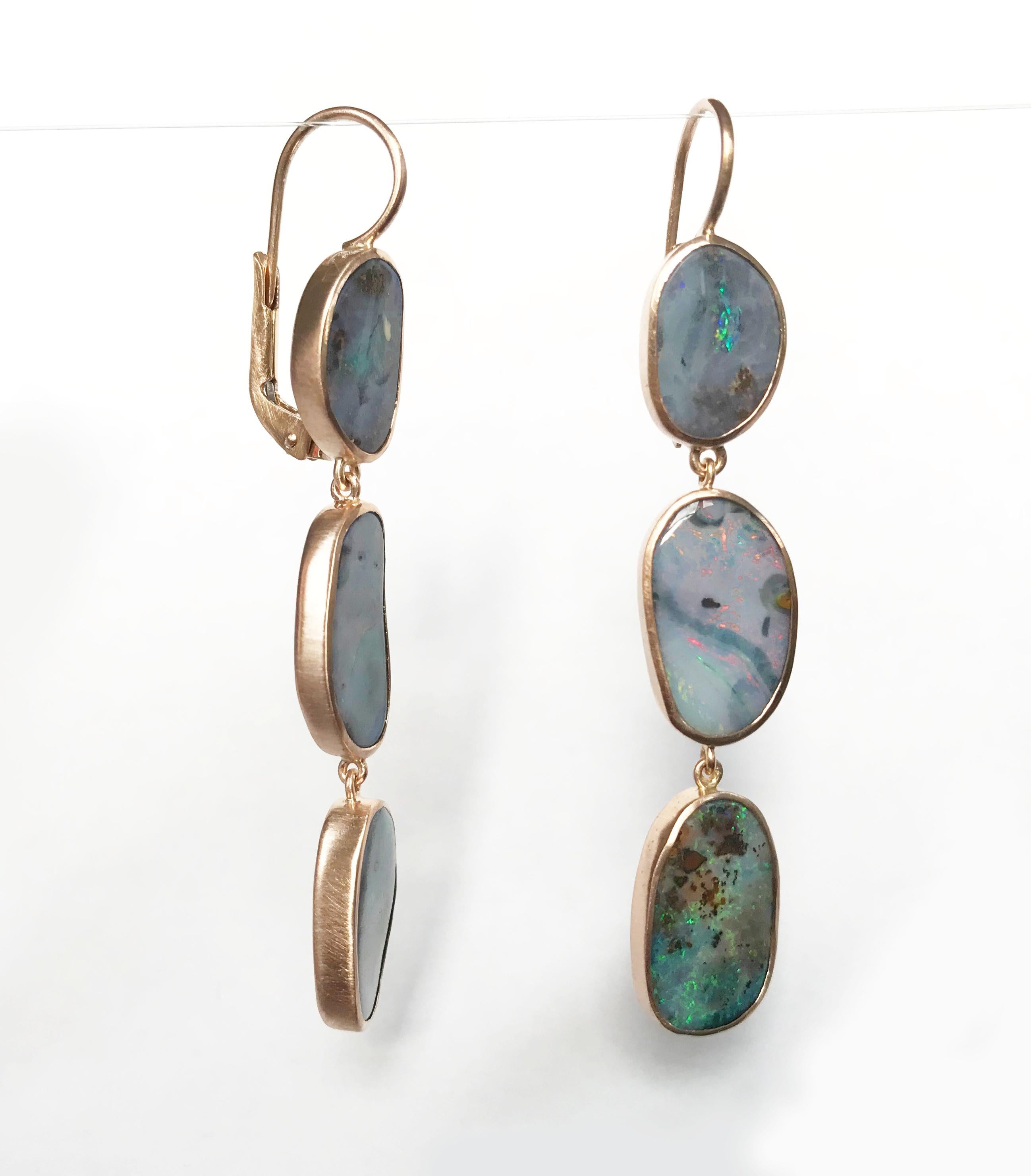 Dalben Australian Boulder Opal Rose Gold Dangle Earrings For Sale 3