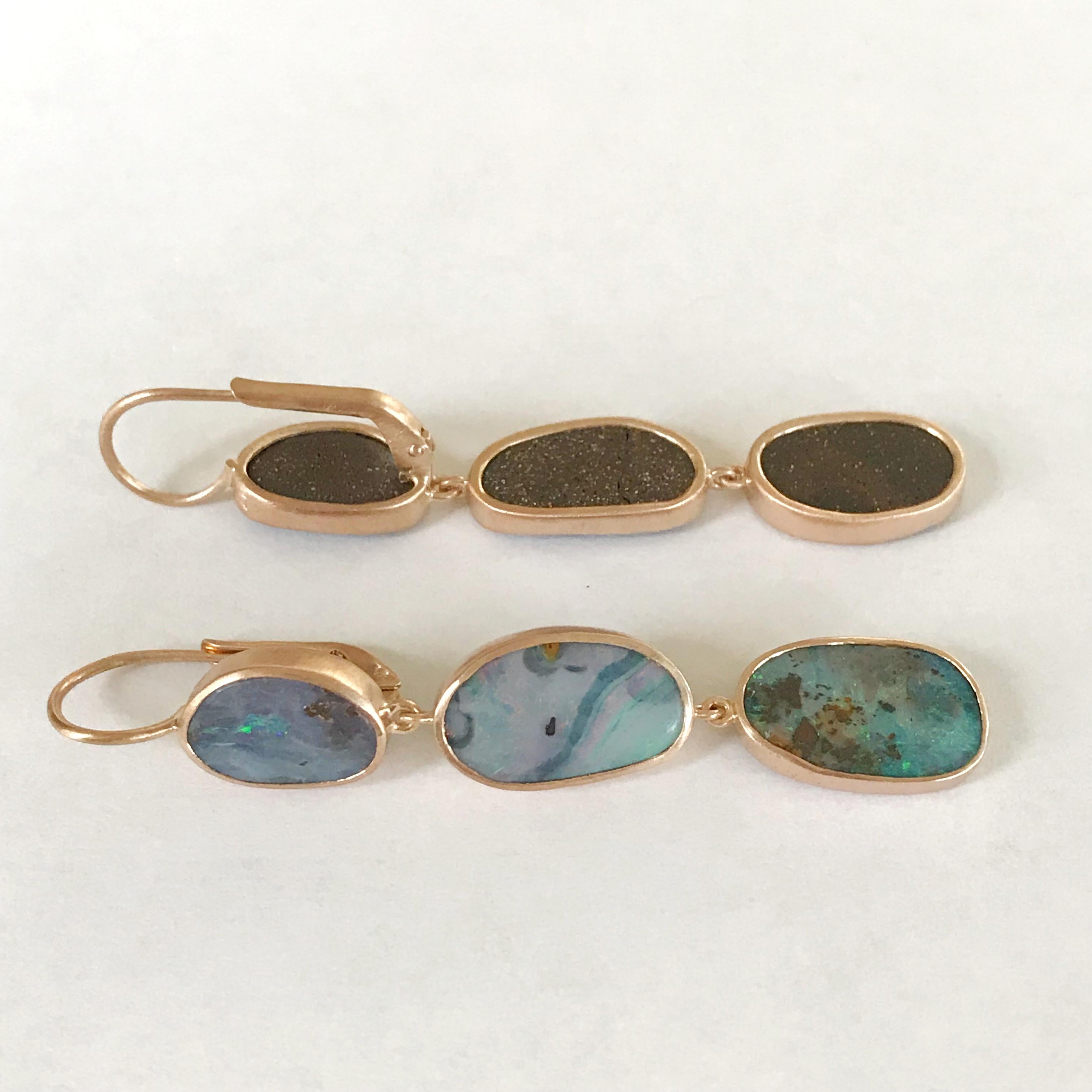 Dalben Australian Boulder Opal Rose Gold Dangle Earrings For Sale 4