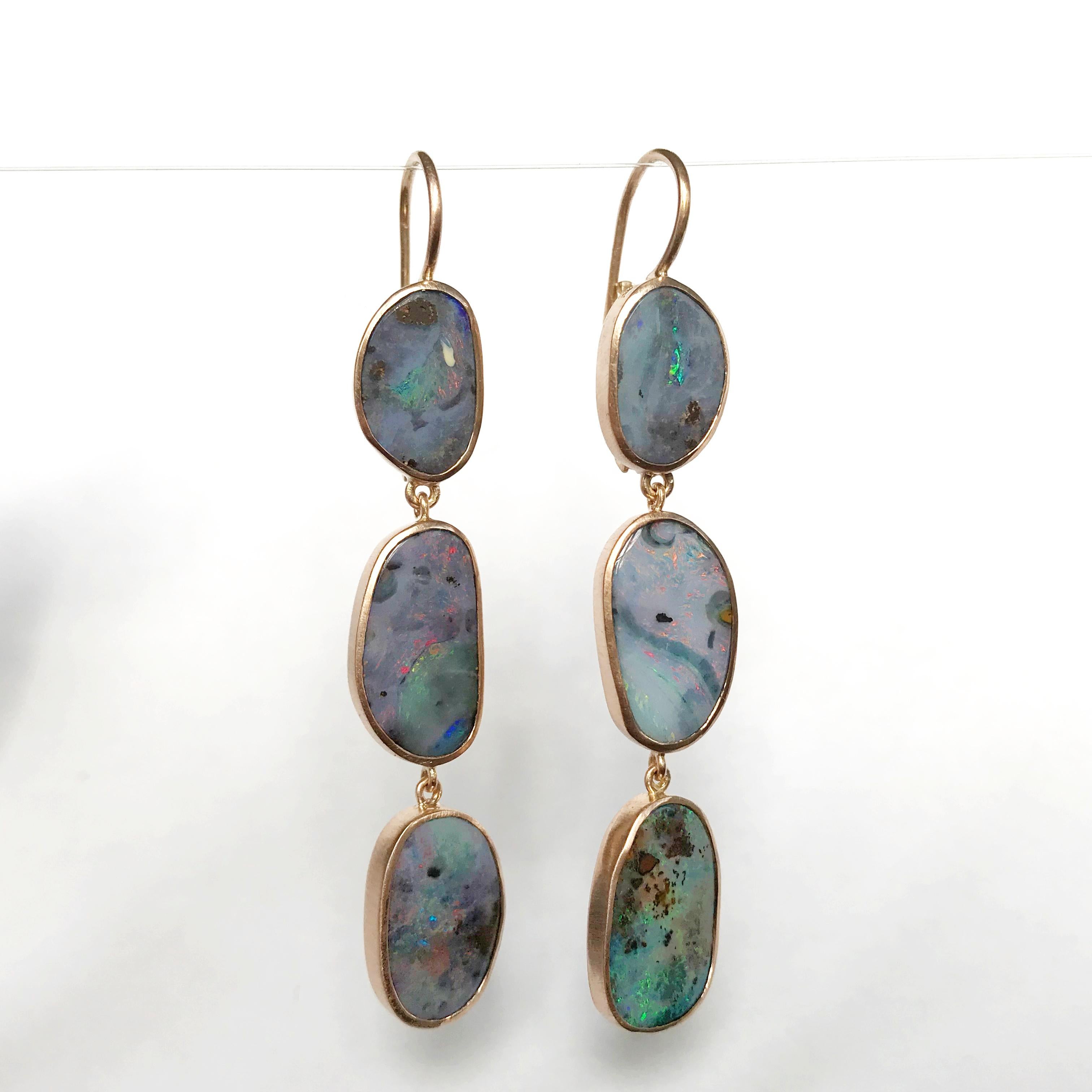 Dalben Australian Boulder Opal Rose Gold Dangle Earrings For Sale 5