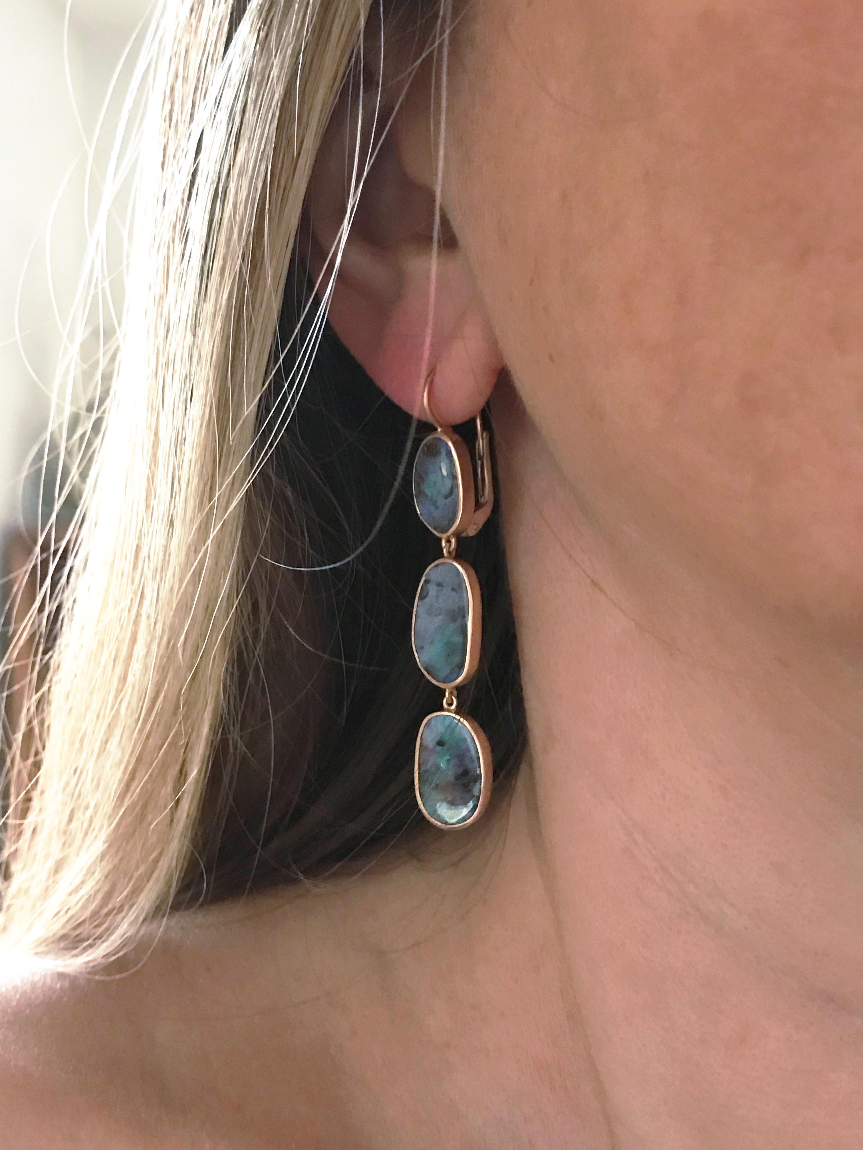 Dalben Australian Boulder Opal Rose Gold Dangle Earrings For Sale 6