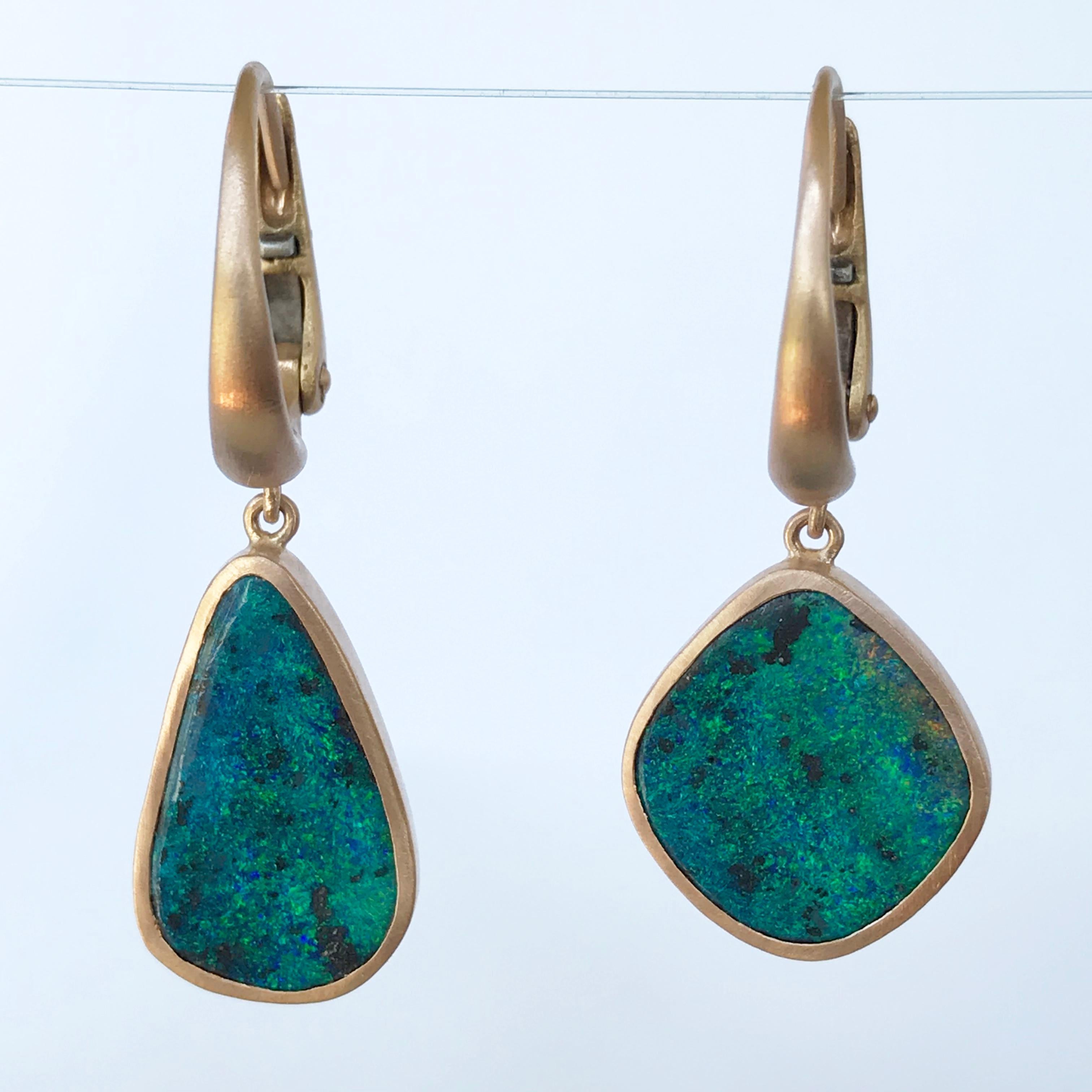 Dalben Australian Boulder Opal Rose Gold Earrings For Sale 1