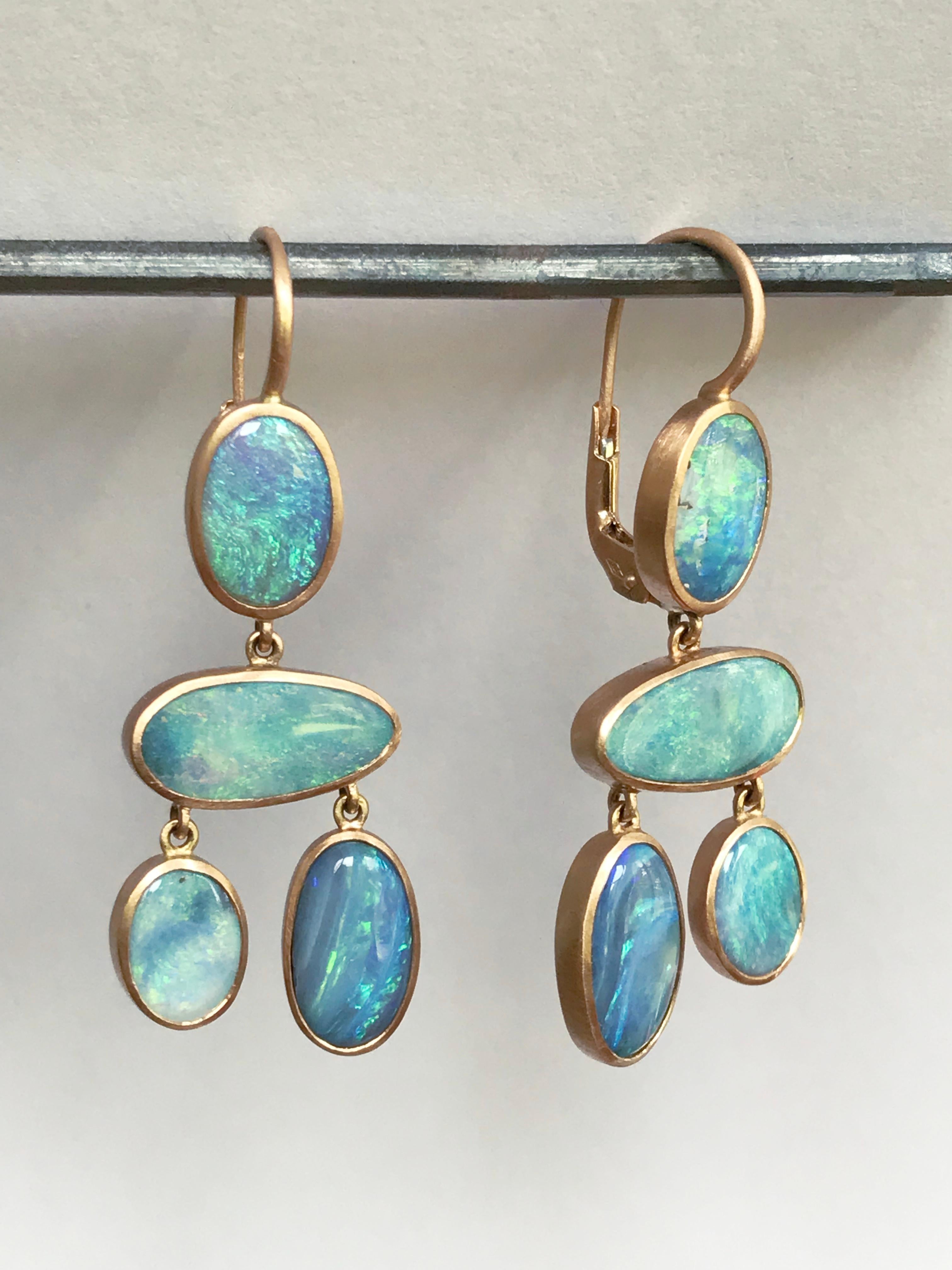 Dalben Australian Boulder Opal Rose Gold Earrings For Sale 3