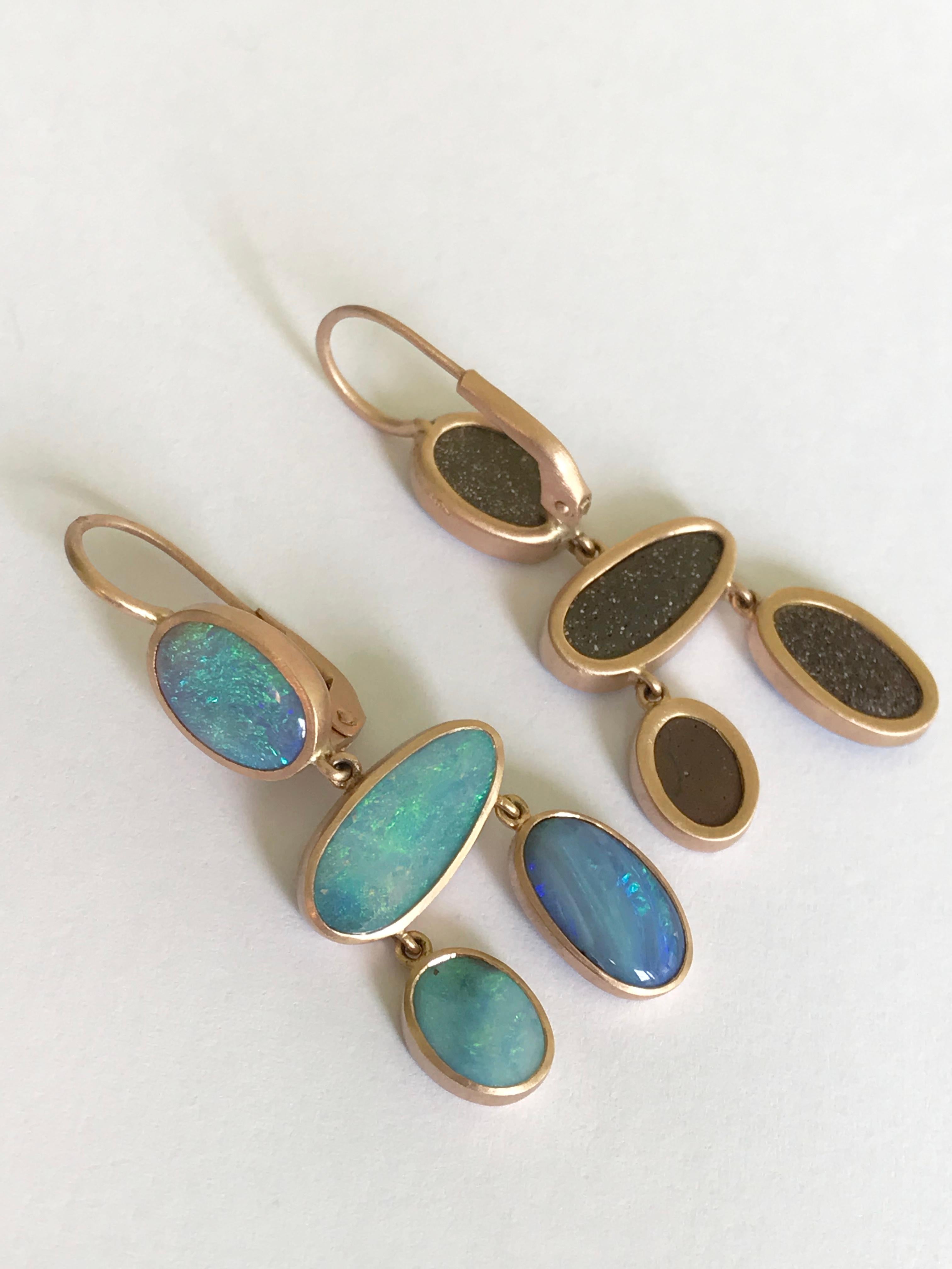 Dalben Australian Boulder Opal Rose Gold Earrings For Sale 4