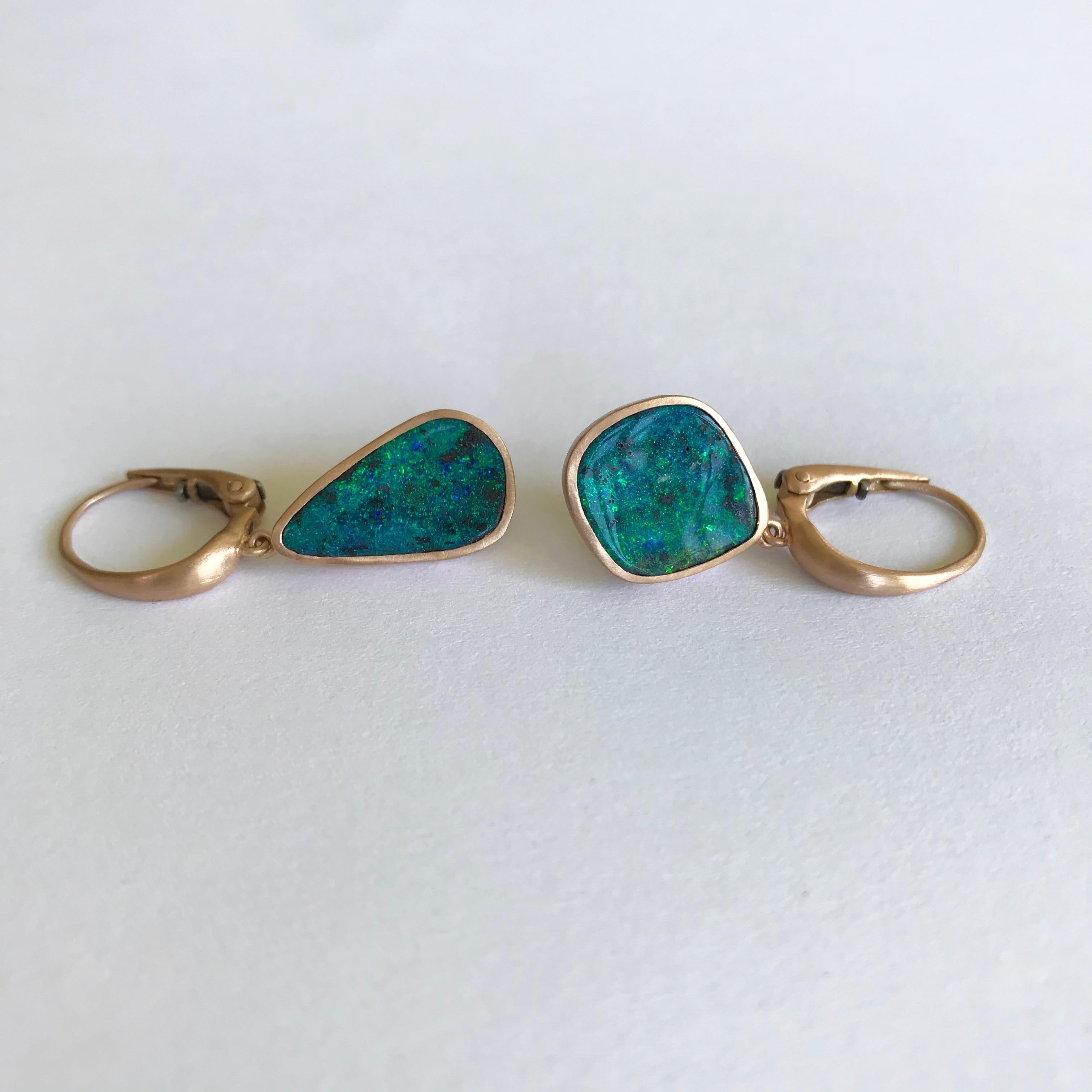 Dalben Australian Boulder Opal Rose Gold Earrings For Sale 5