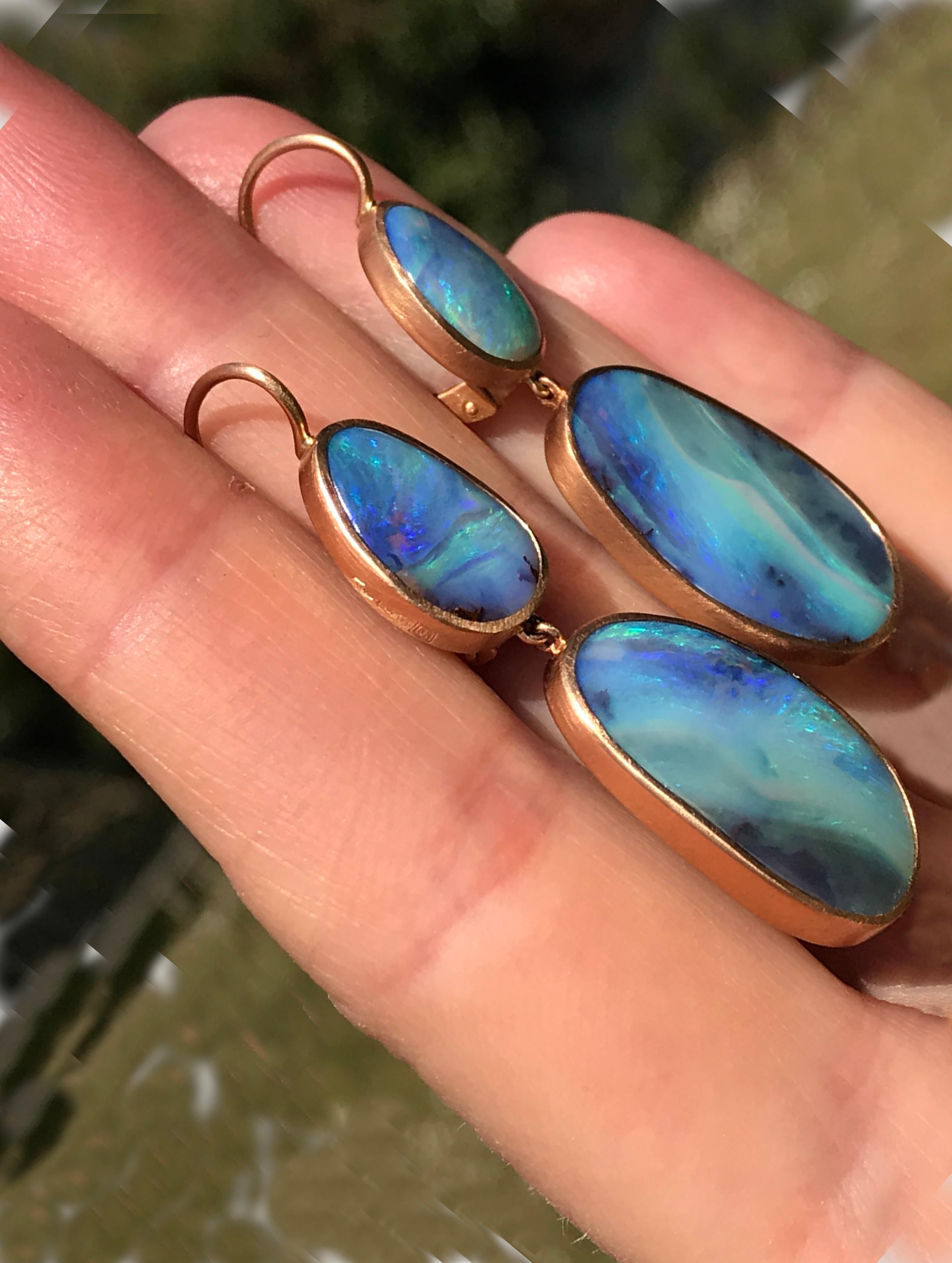 Contemporary Dalben Australian Boulder Opal Rose Gold Earrings