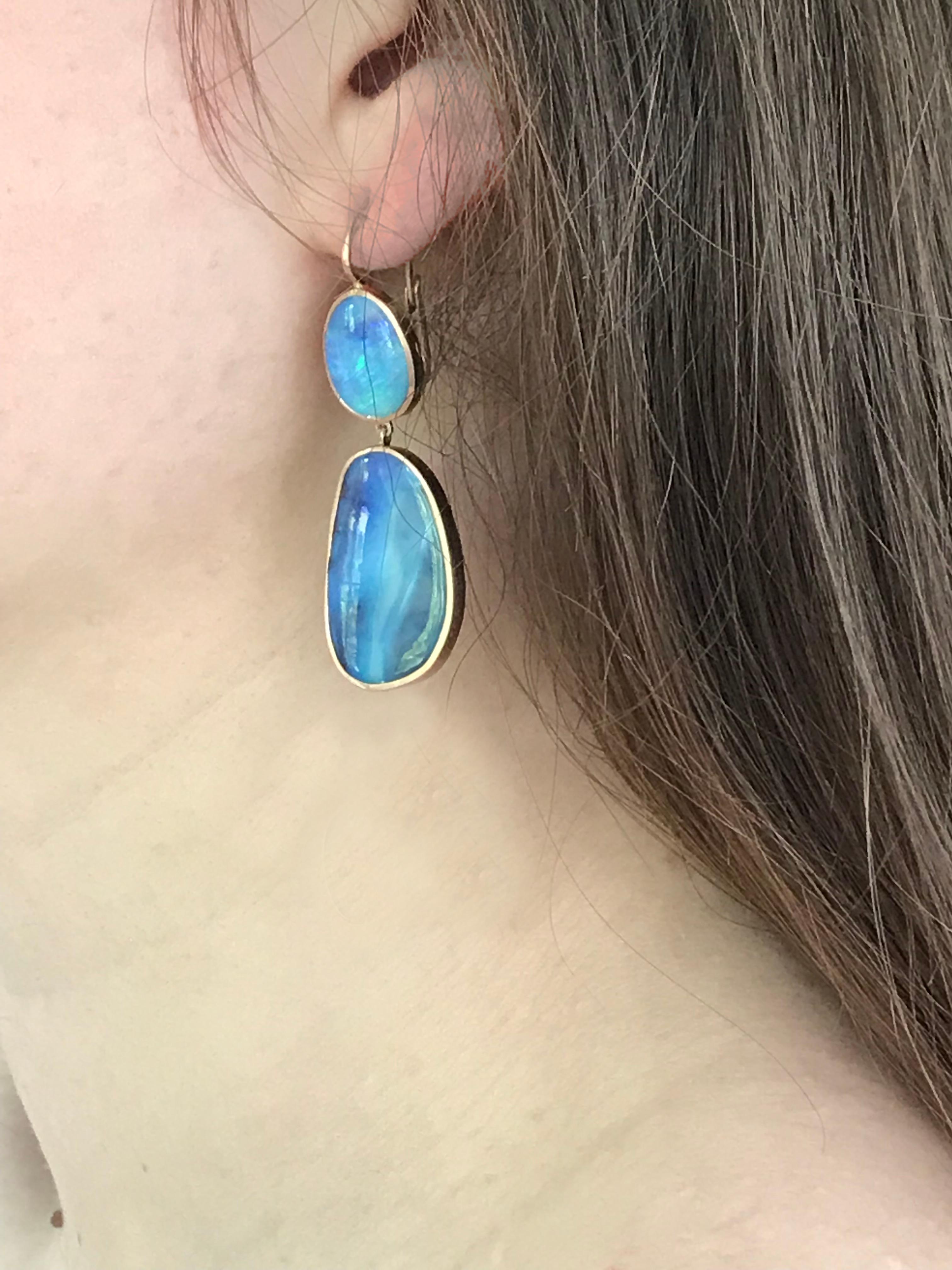 Oval Cut Dalben Australian Boulder Opal Rose Gold Earrings