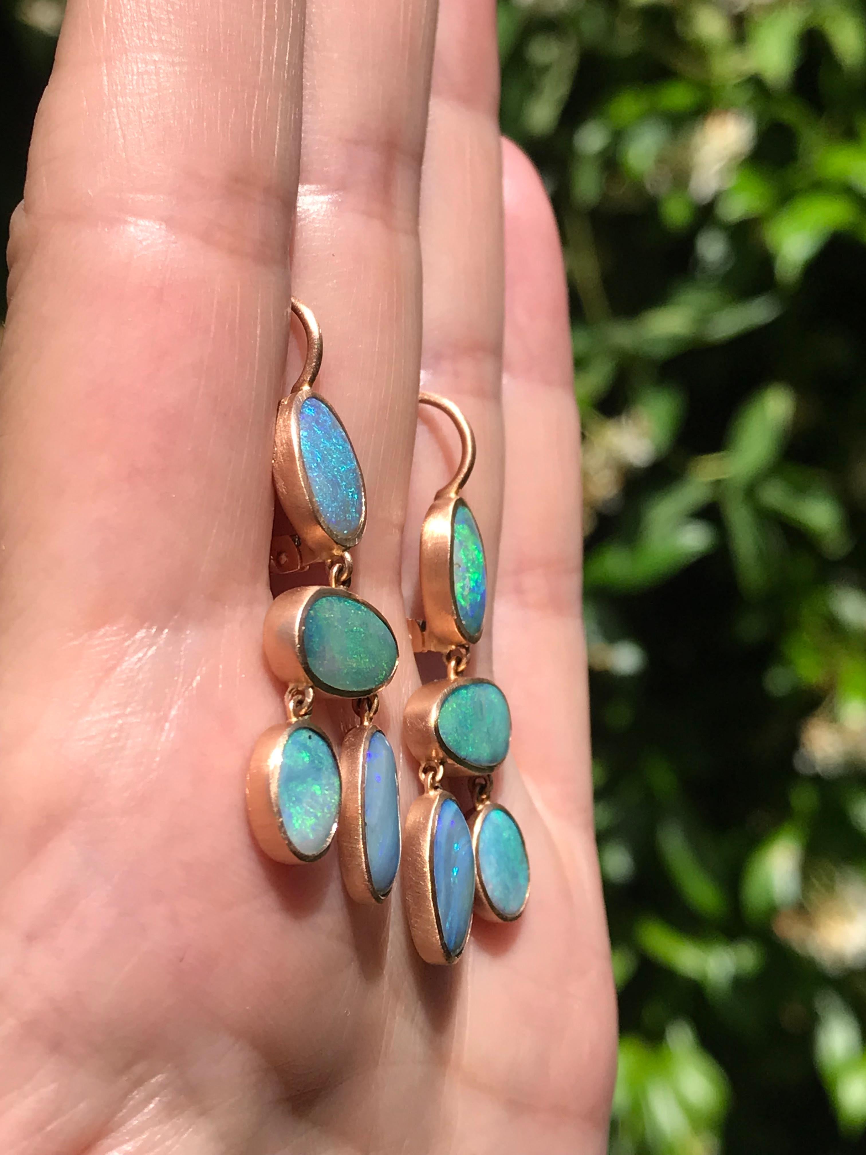 Contemporary Dalben Australian Boulder Opal Rose Gold Earrings For Sale